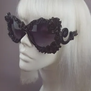 "Noonwraith" Black Rose Filigree Sunglasses