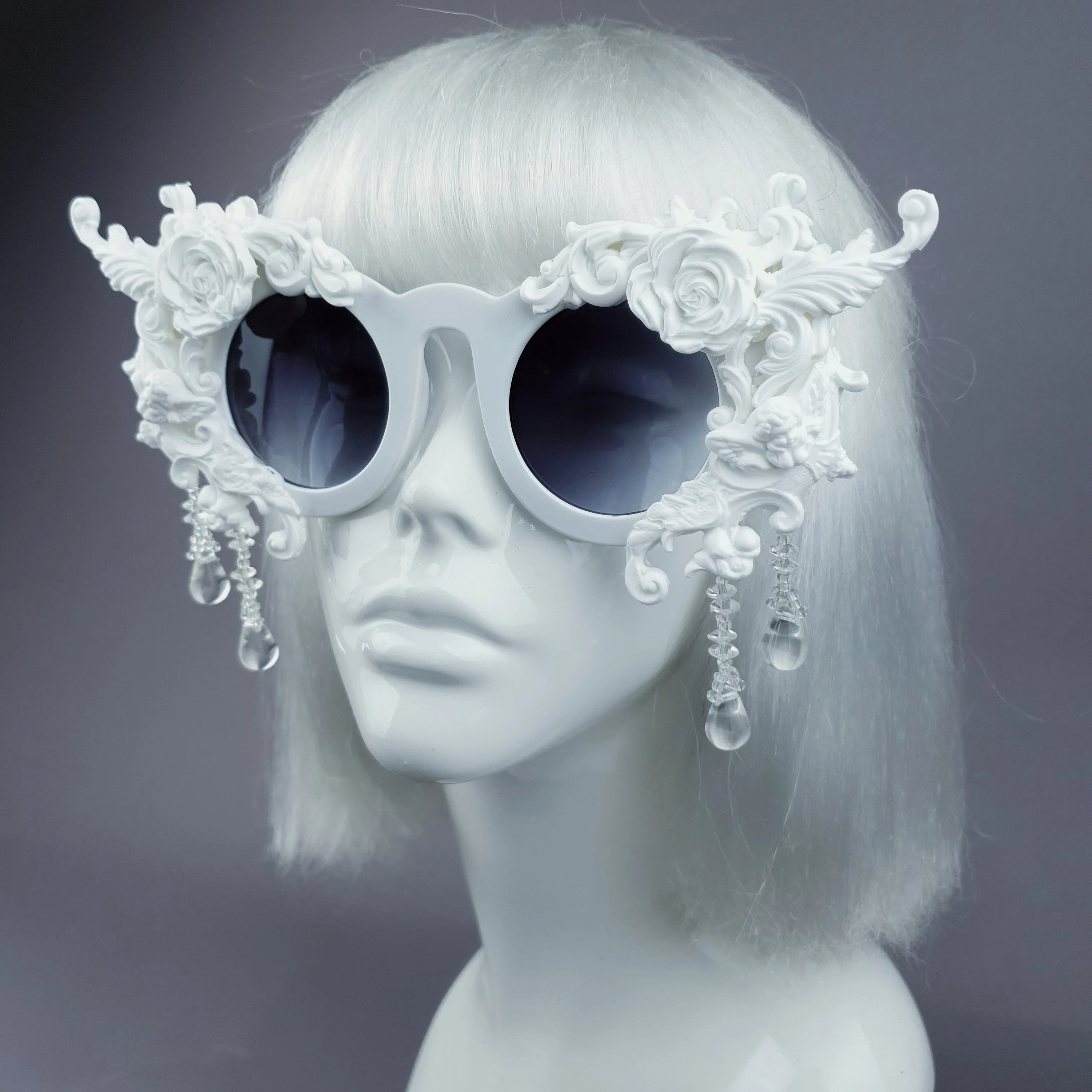 "White Magick" Filigree Ornate Sunglasses with Beading