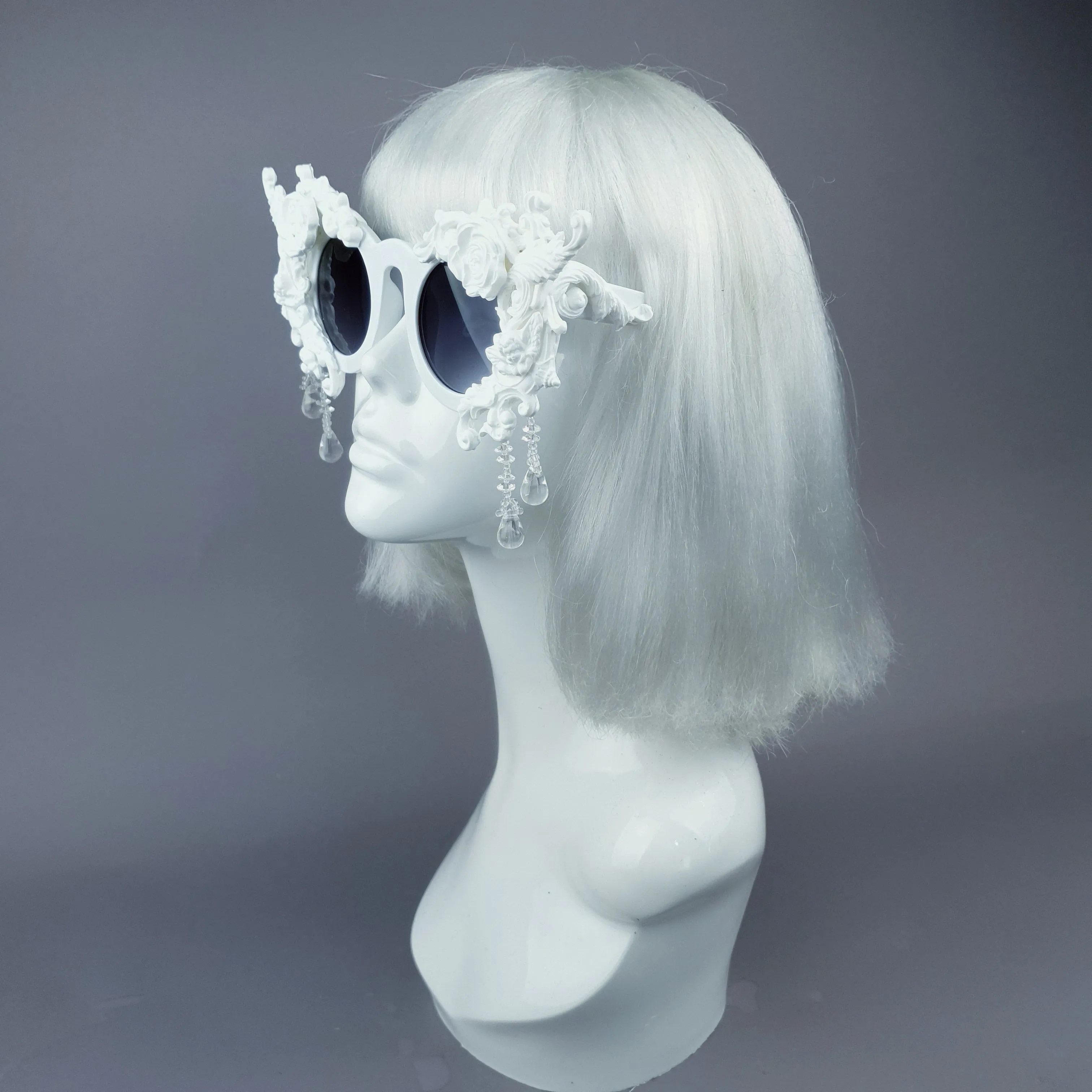 "White Magick" Filigree Ornate Sunglasses with Beading