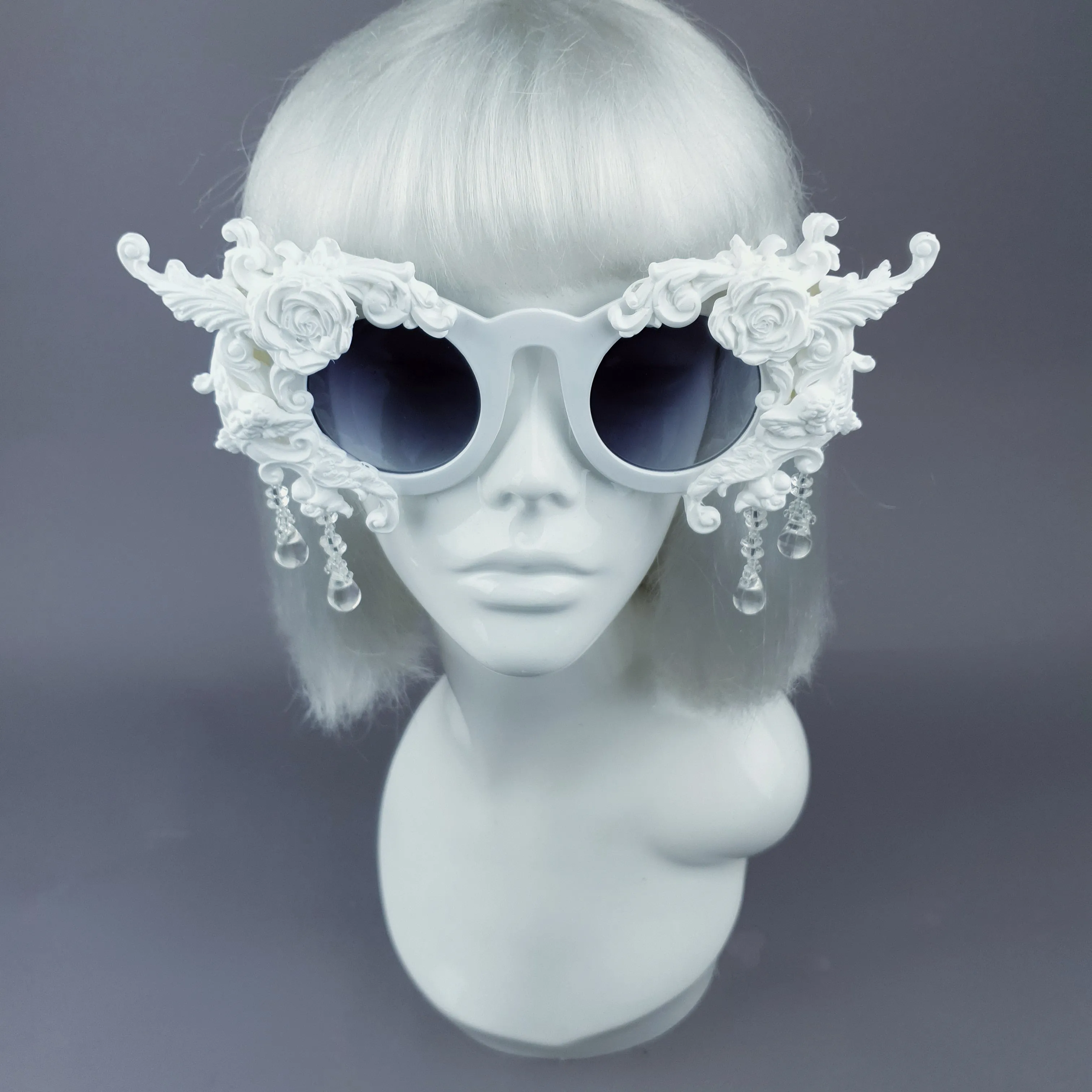 "White Magick" Filigree Ornate Sunglasses with Beading