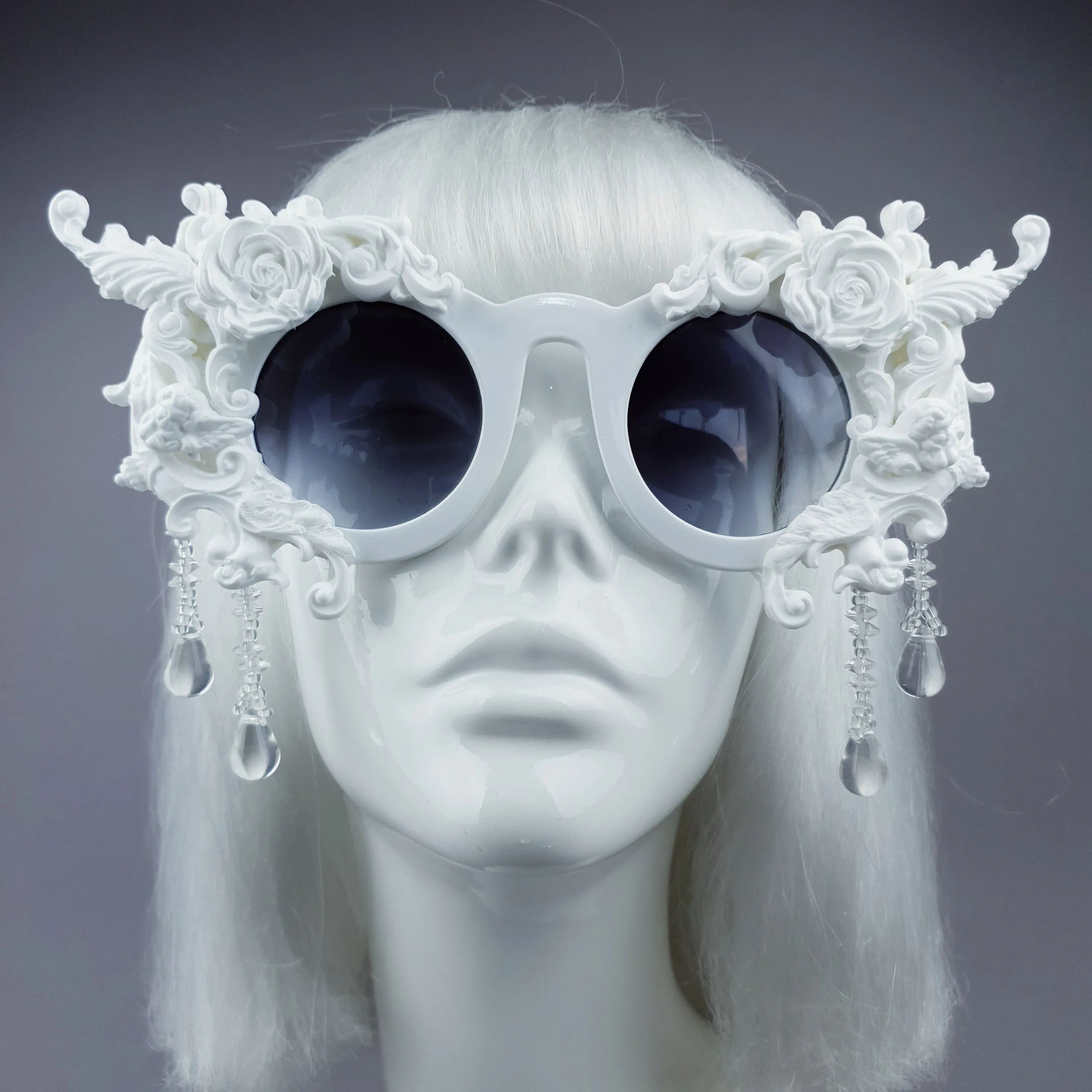 "White Magick" Filigree Ornate Sunglasses with Beading