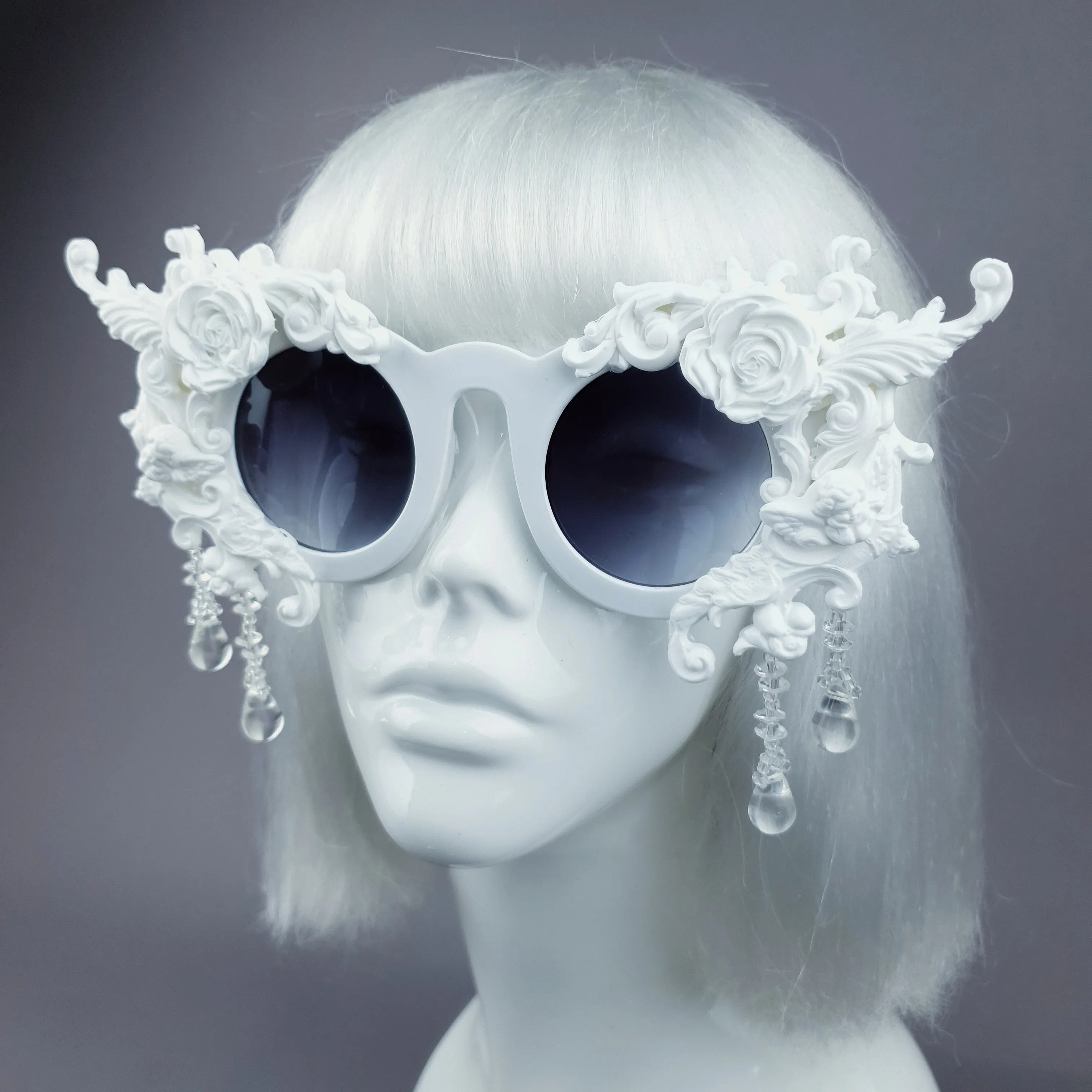 "White Magick" Filigree Ornate Sunglasses with Beading