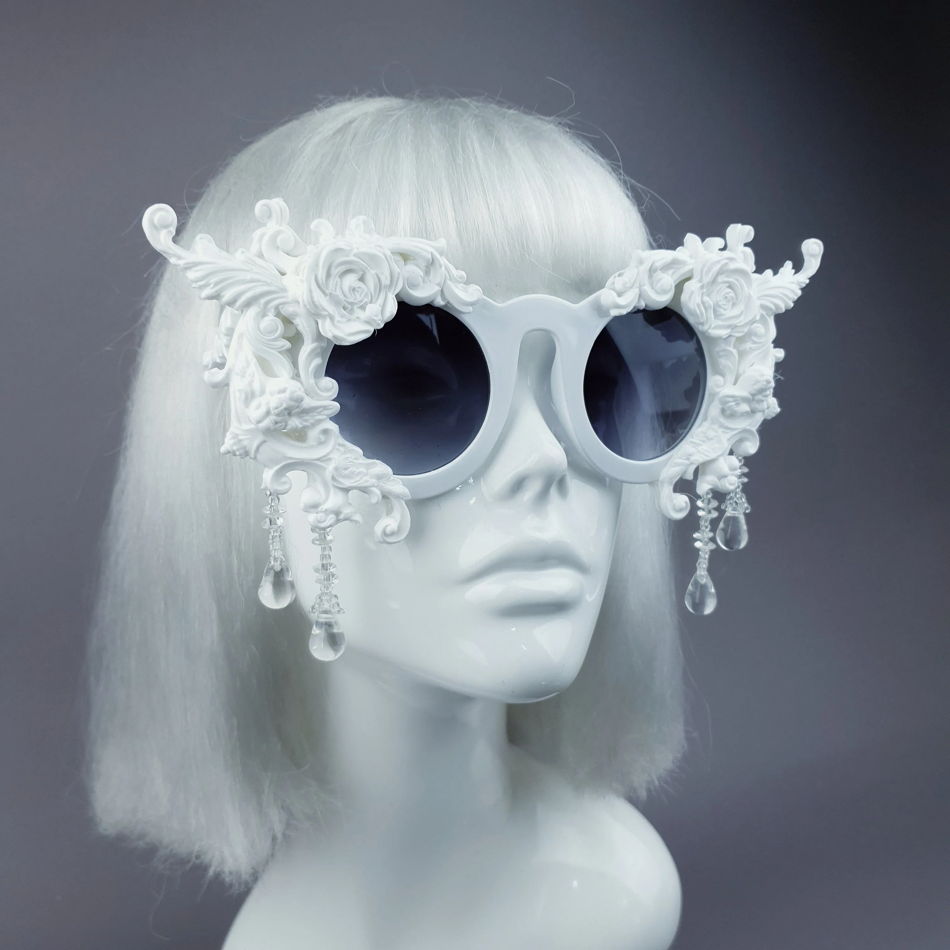 "White Magick" Filigree Ornate Sunglasses with Beading