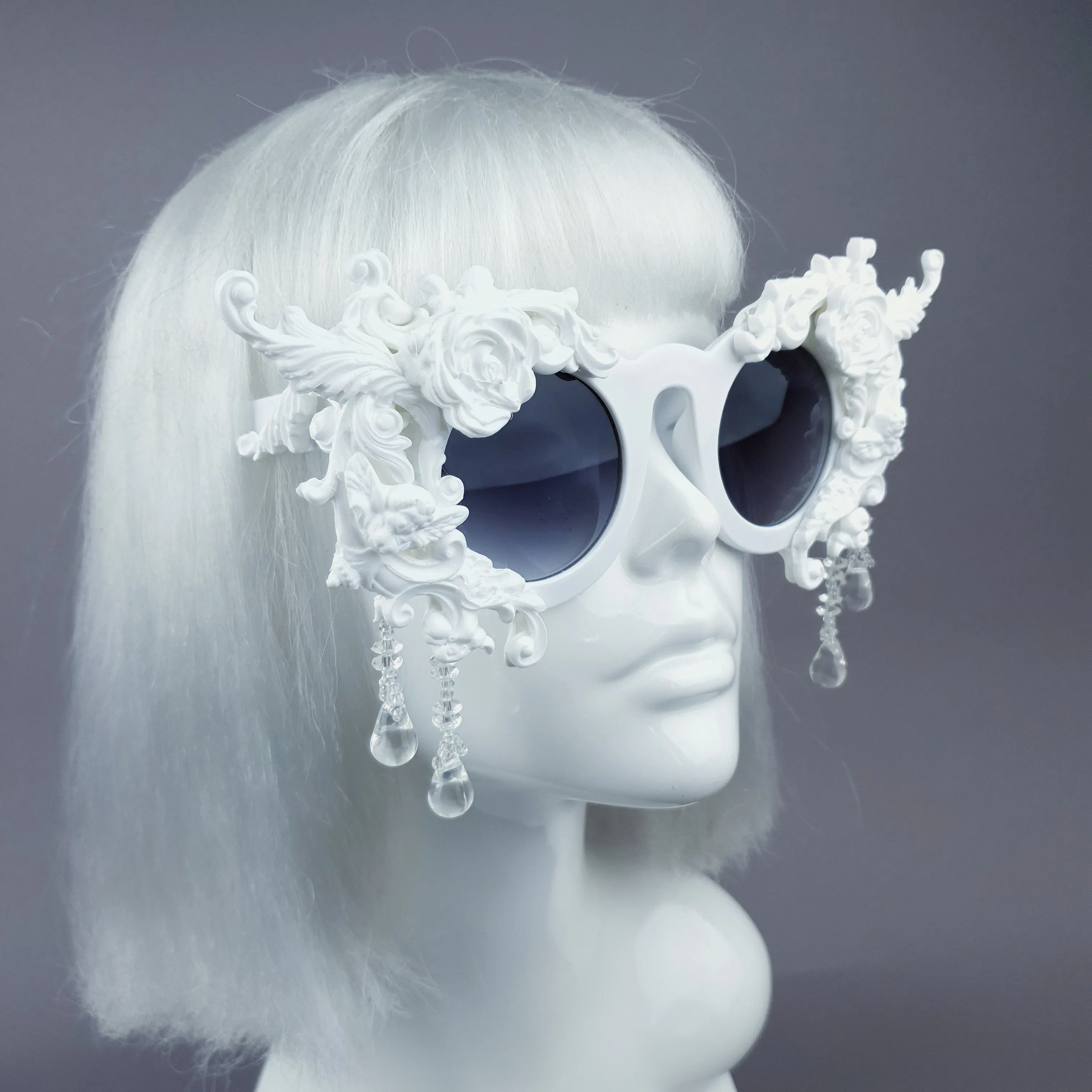 "White Magick" Filigree Ornate Sunglasses with Beading