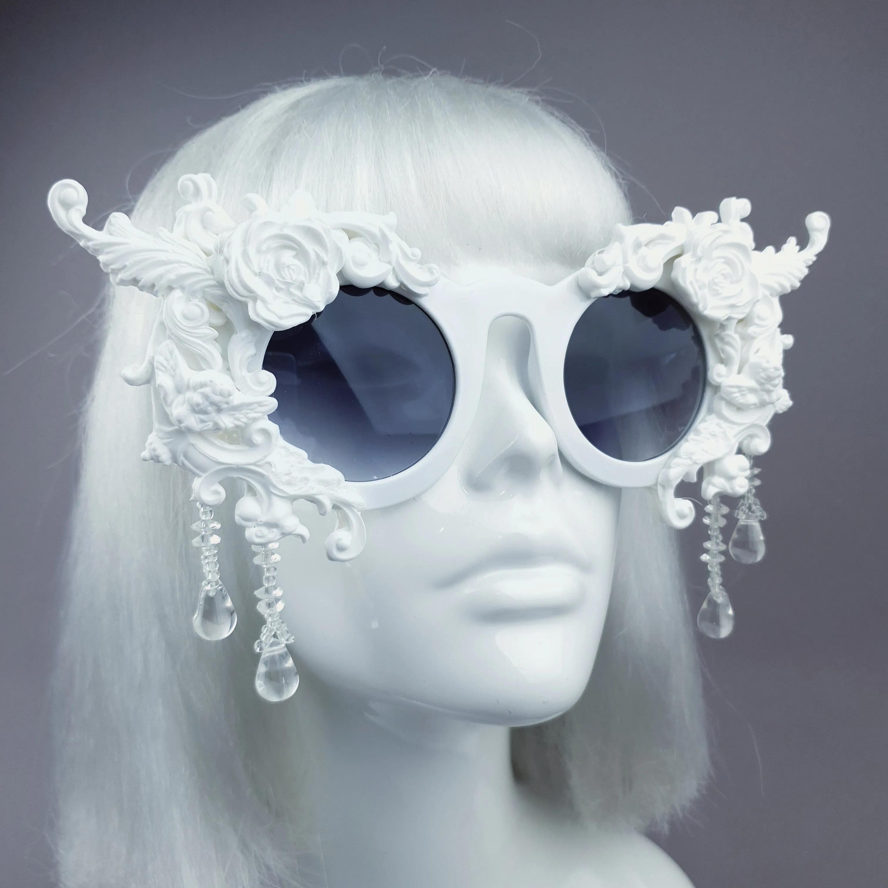 "White Magick" Filigree Ornate Sunglasses with Beading