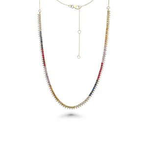 Rainbow Sapphire & Diamonds Halfway Tennis Necklace (6.75 ct.) in 14K Gold