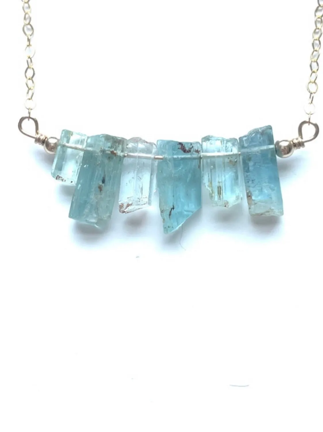 Raw Aquamarine Bar Necklace March Birthstone Crystal Healing Jewelry Sterling Silver or Gold Filled