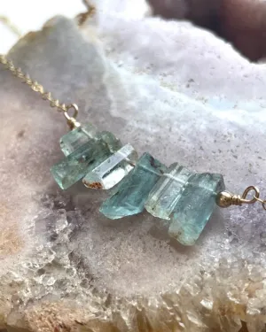 Raw Aquamarine Bar Necklace March Birthstone Crystal Healing Jewelry Sterling Silver or Gold Filled