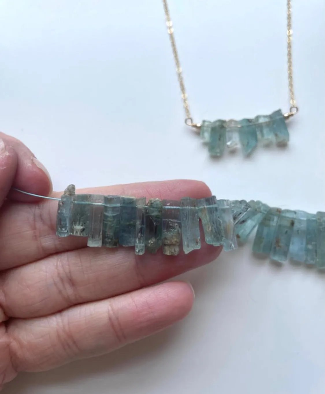 Raw Aquamarine Bar Necklace March Birthstone Crystal Healing Jewelry Sterling Silver or Gold Filled