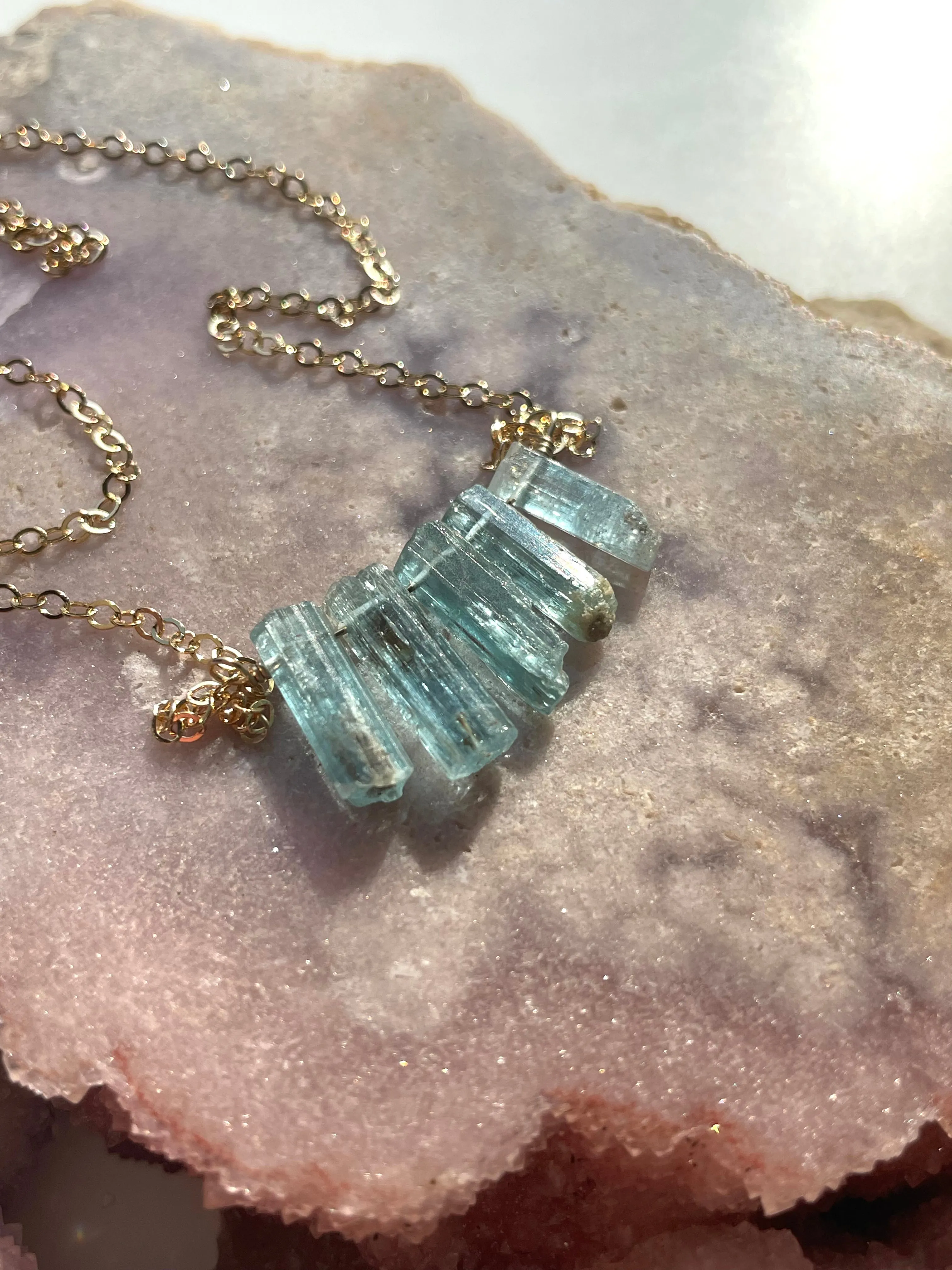 Raw Blue Aquamarine Necklace Gold Filled