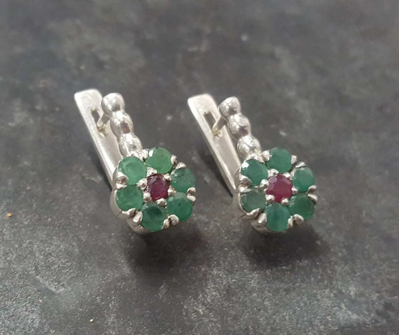 Real Emerald Earrings - Drop Flower Earrings - Daisy Earrings