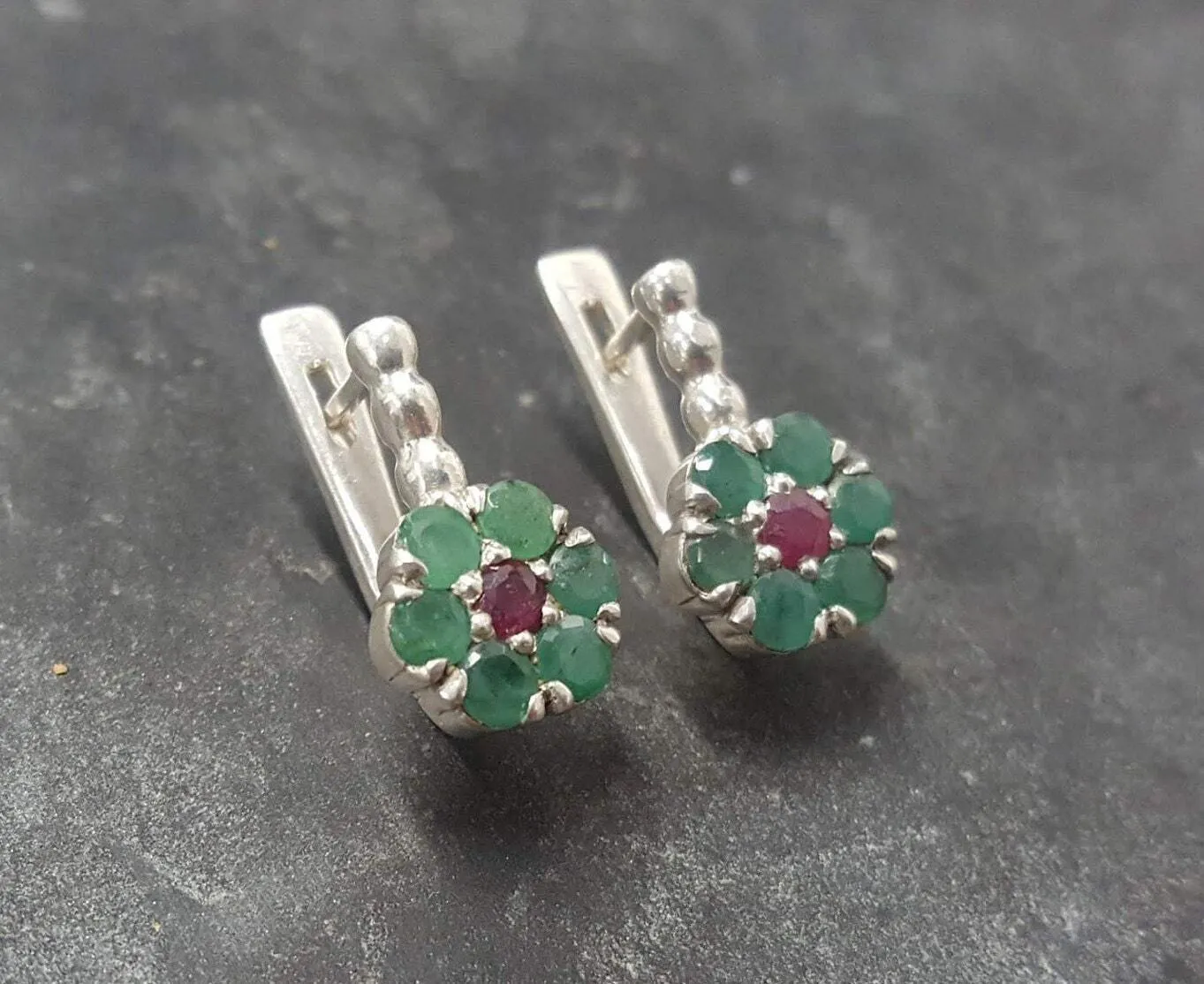 Real Emerald Earrings - Drop Flower Earrings - Daisy Earrings