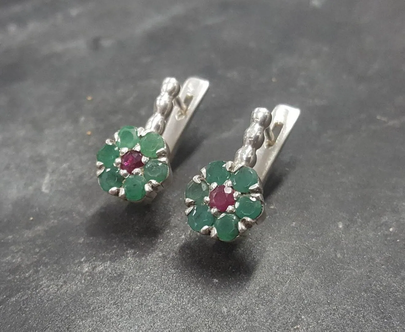 Real Emerald Earrings - Drop Flower Earrings - Daisy Earrings