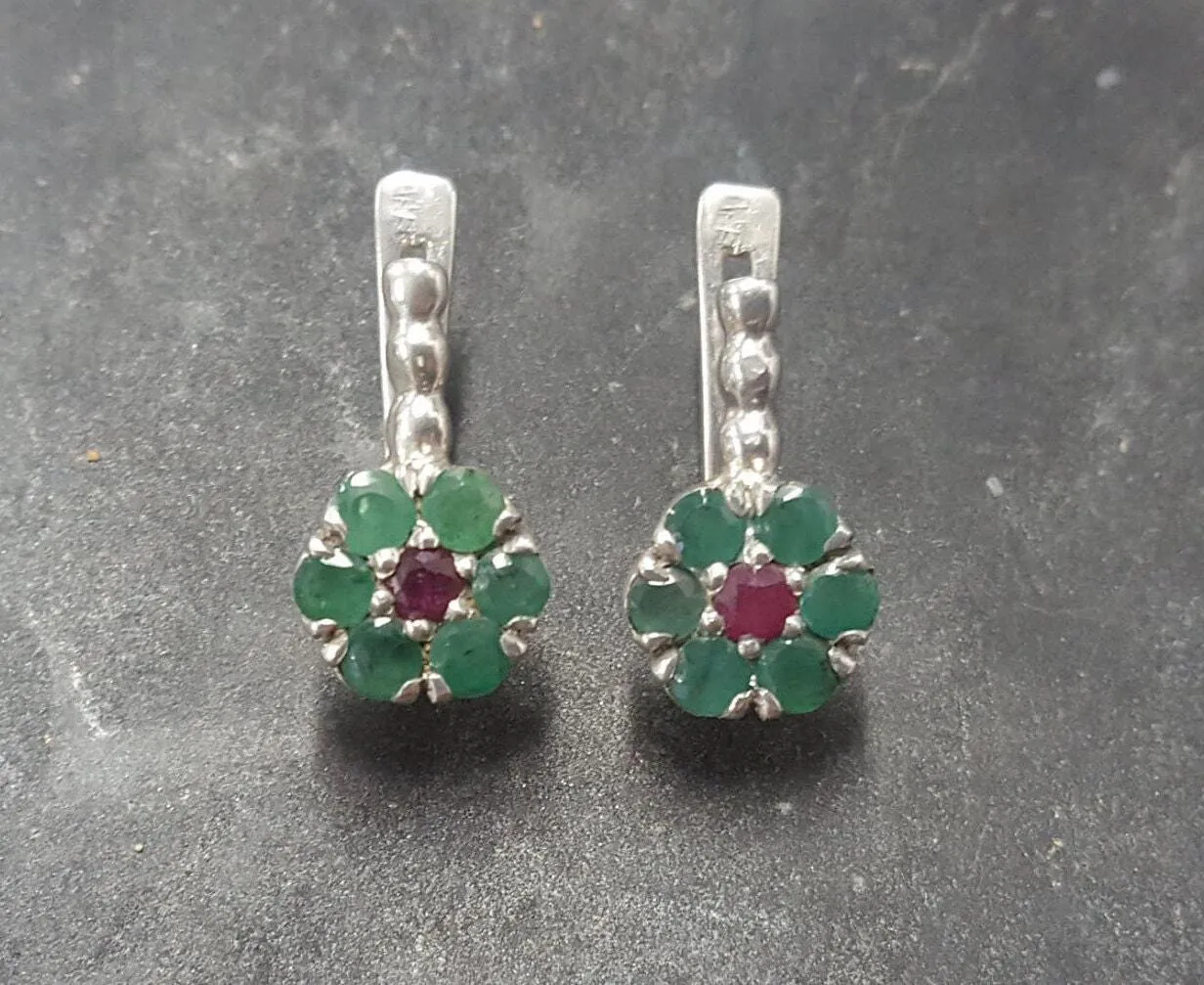 Real Emerald Earrings - Drop Flower Earrings - Daisy Earrings