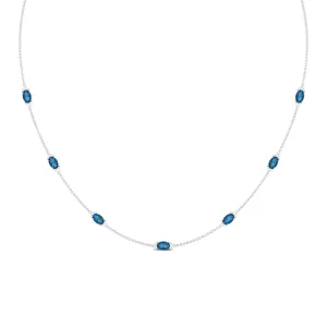 Real London Blue Topaz Station Chain Necklace with Diamond