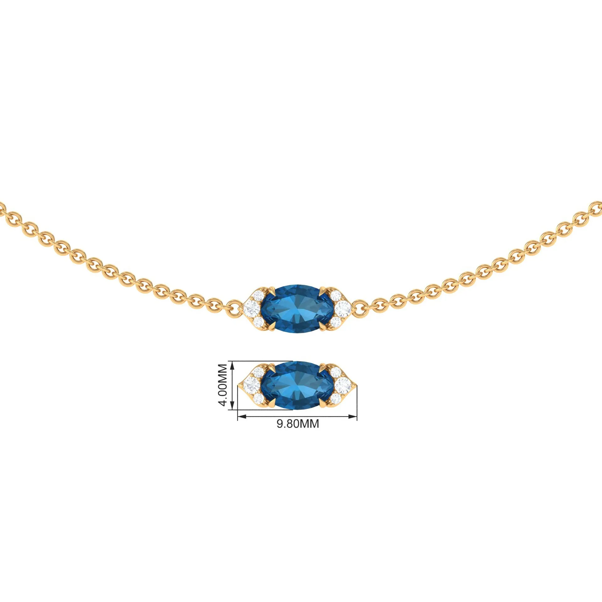 Real London Blue Topaz Station Chain Necklace with Diamond