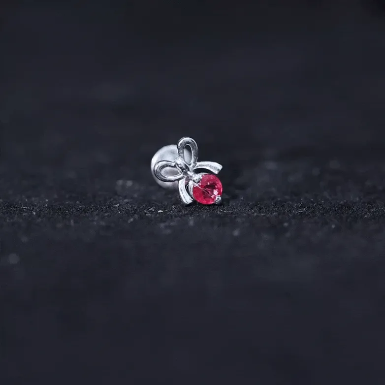 Red Ruby Cute Christmas Bow Cartilage Earring