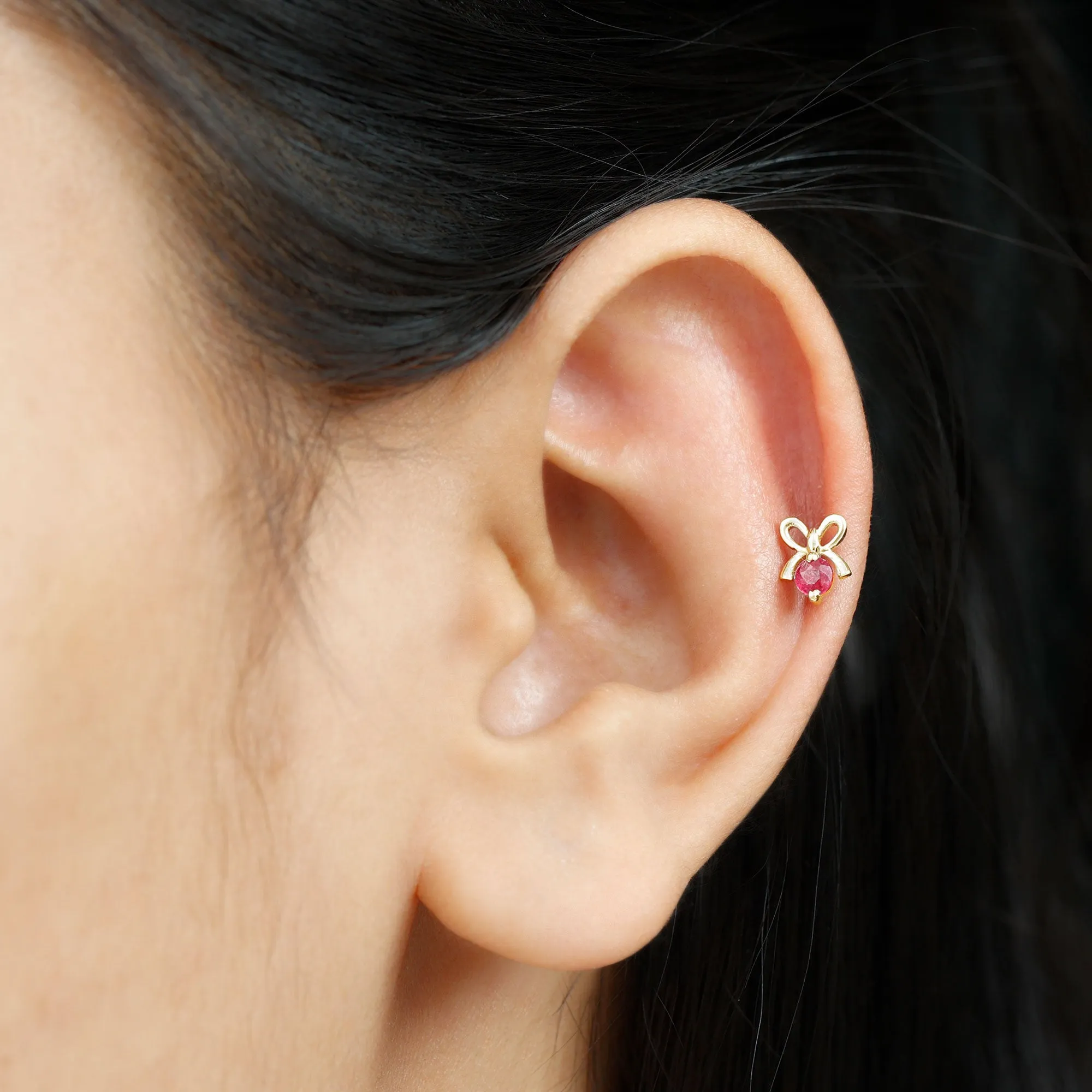 Red Ruby Cute Christmas Bow Cartilage Earring