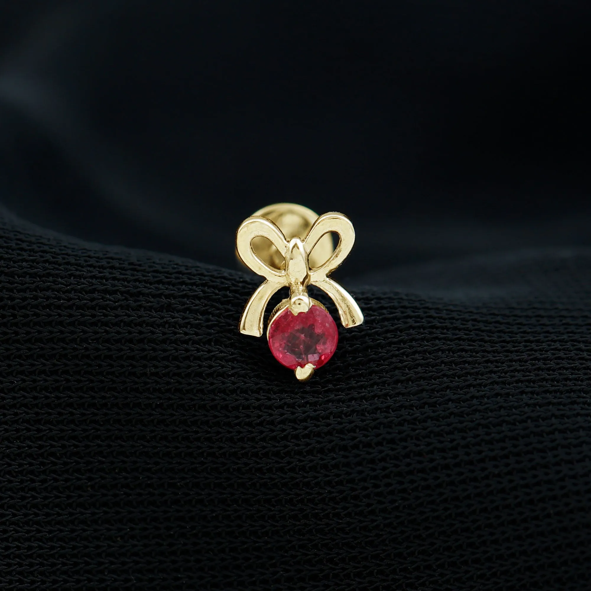 Red Ruby Cute Christmas Bow Cartilage Earring