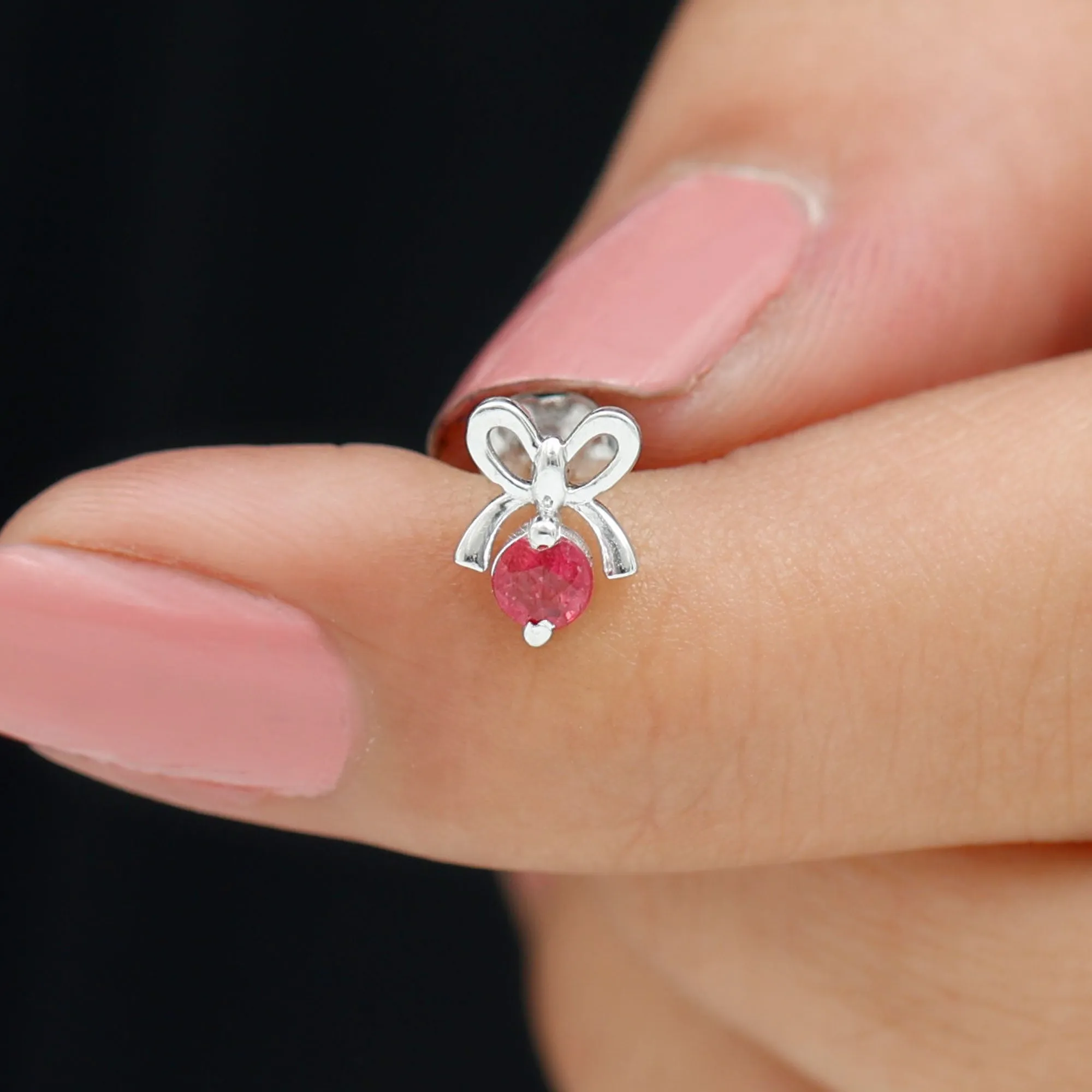 Red Ruby Cute Christmas Bow Cartilage Earring