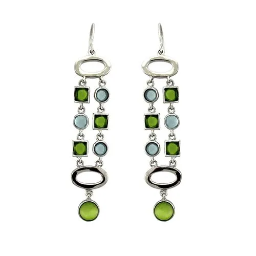 Rhodium 925 Sterling Silver Earrings with AAA Grade CZ in Peridot for Women Peridot Stone Color Style LOAS1334