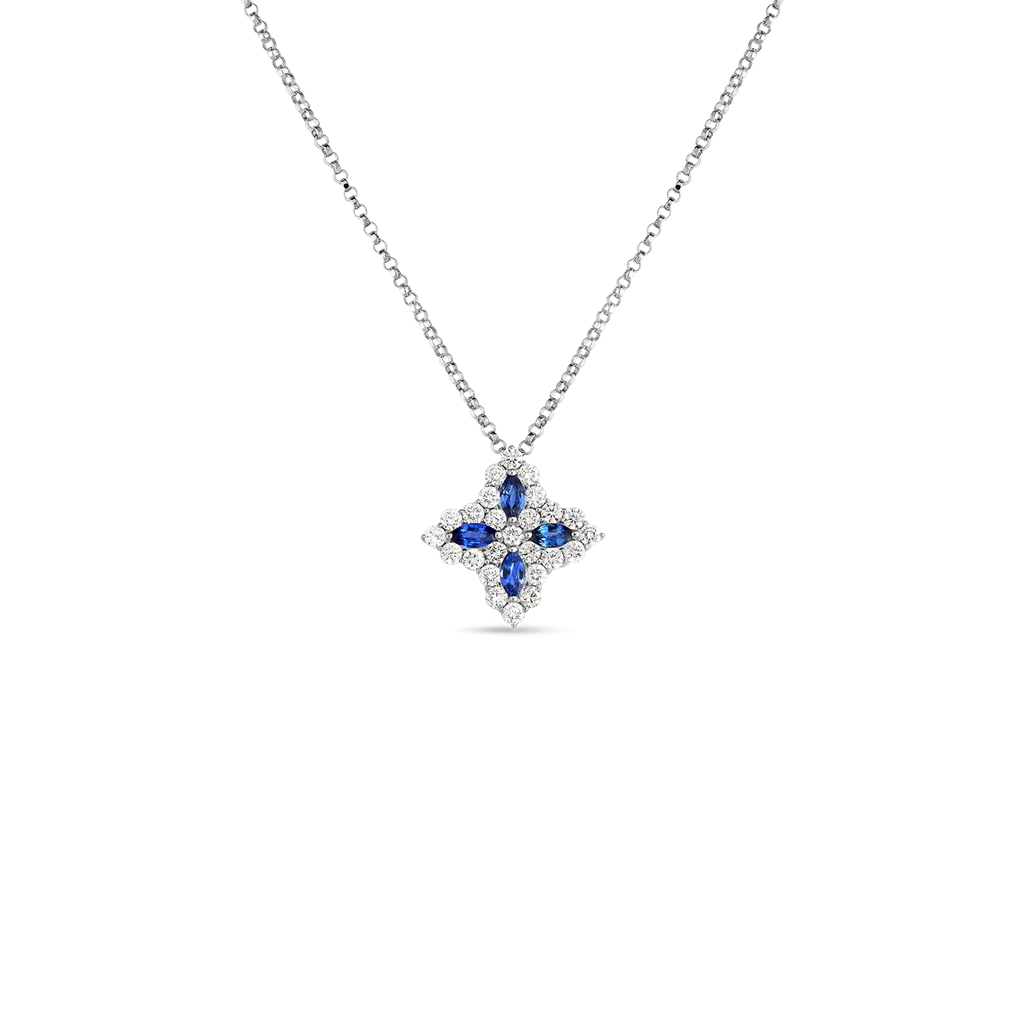 Roberto Coin 18k White Gold Diamond & Sapphire Princess Flower Necklace