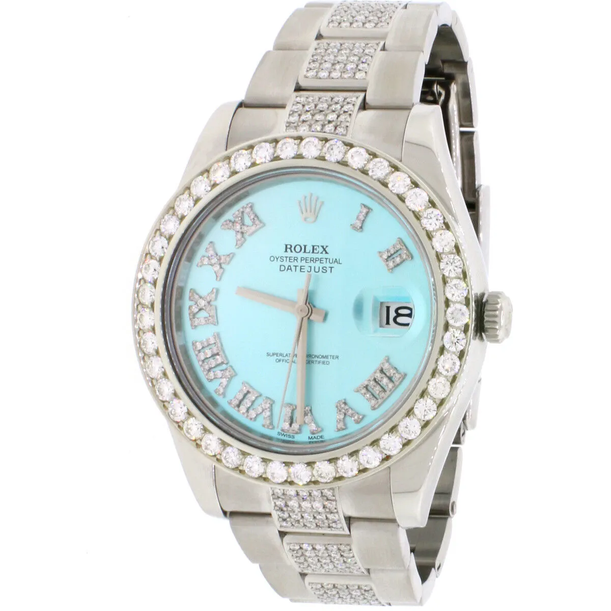 Rolex Datejust II 41mm 7.25ct Diamond Bezel/Bracelet/Ice Blue Roman Dial  TFJ-142508071