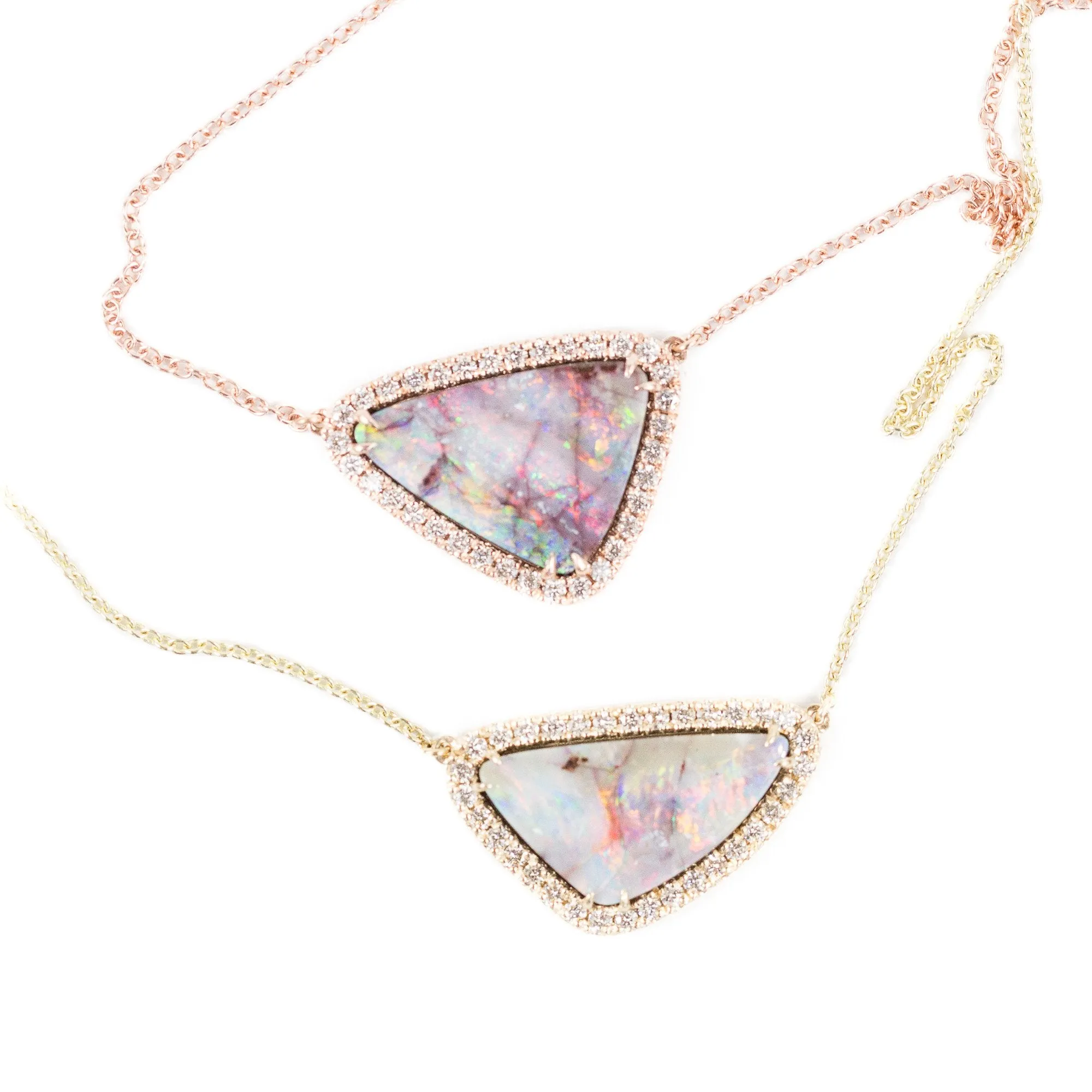 Rose Gold Opal Triangle Diamond Necklace