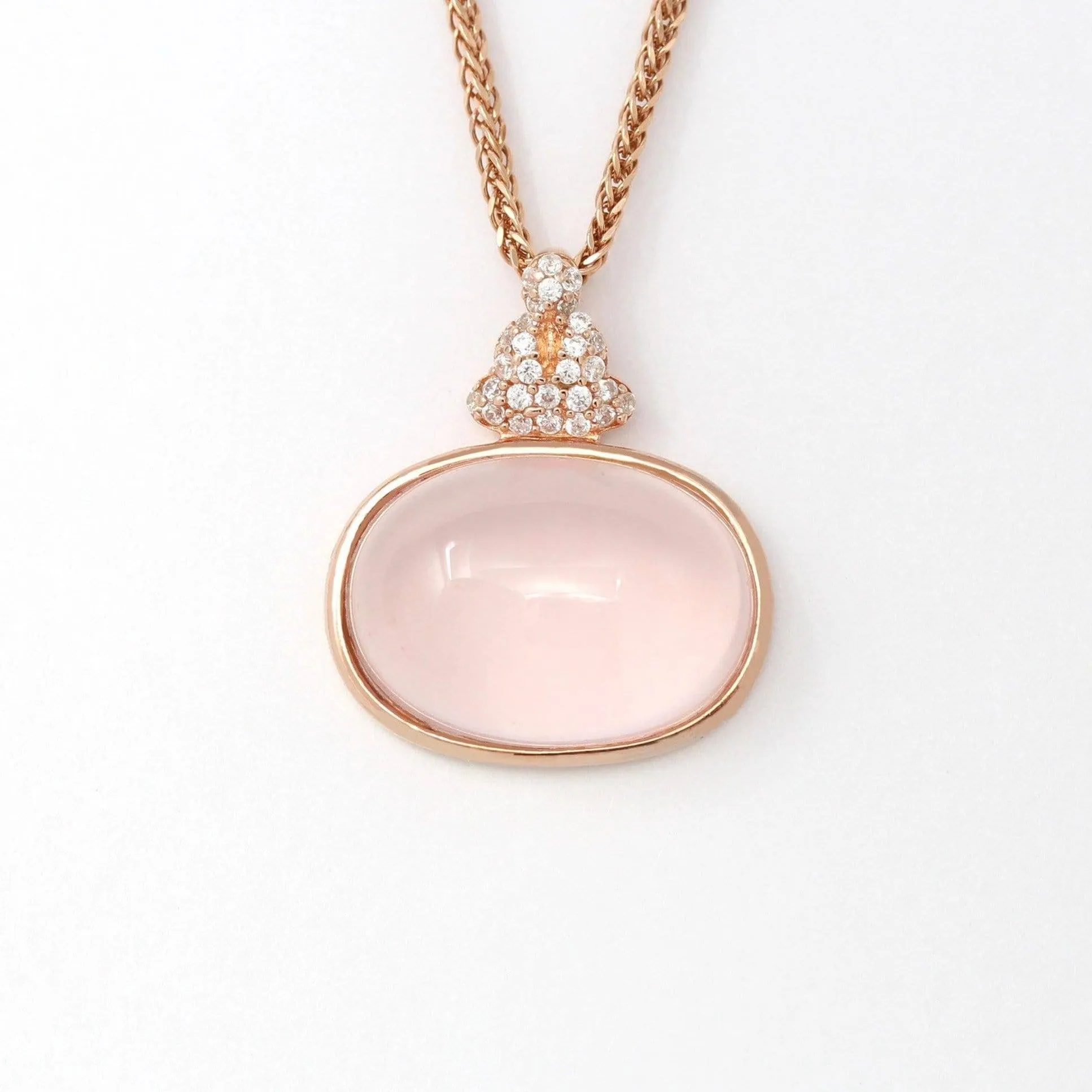 Rose Gold Plated Sterling Silver Rose Quartz Pendant Necklace With Zircon