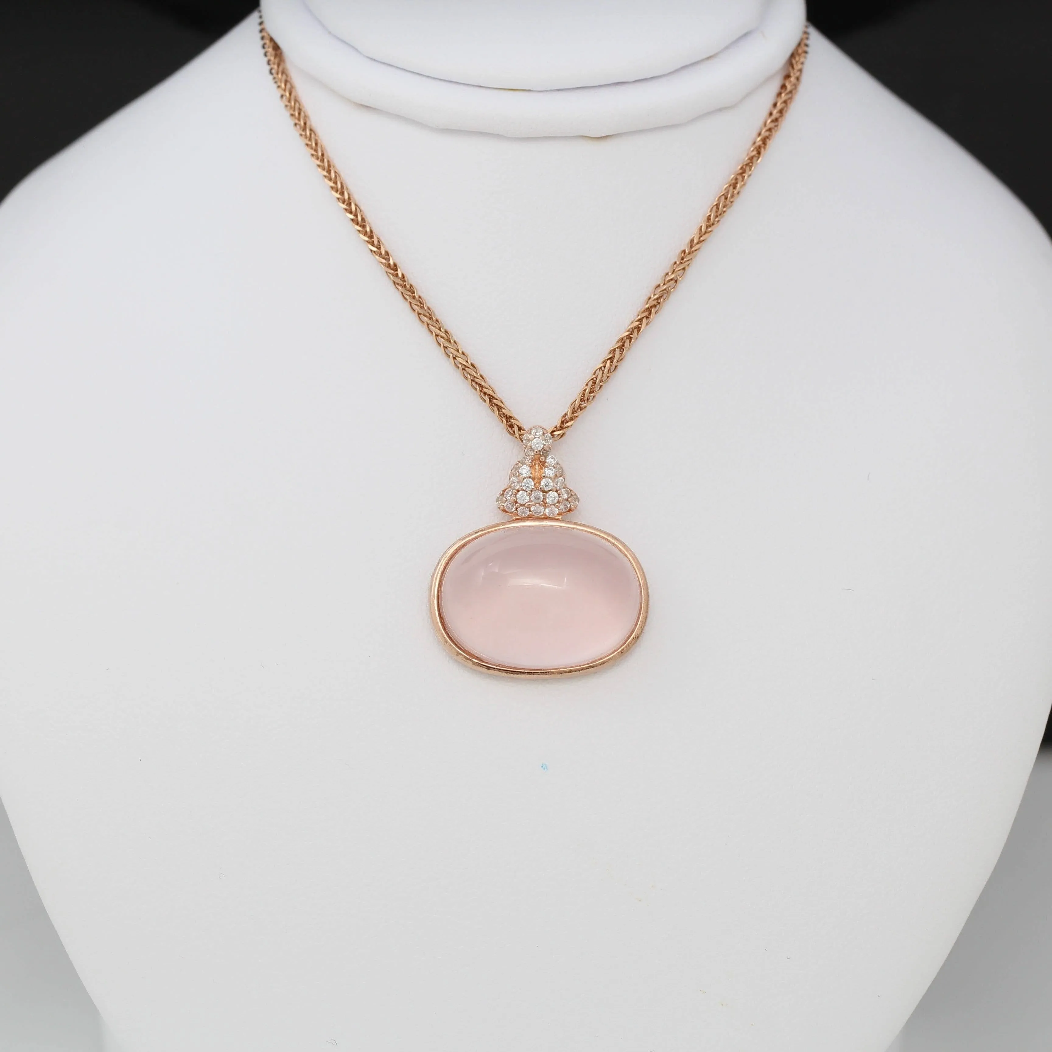 Rose Gold Plated Sterling Silver Rose Quartz Pendant Necklace With Zircon