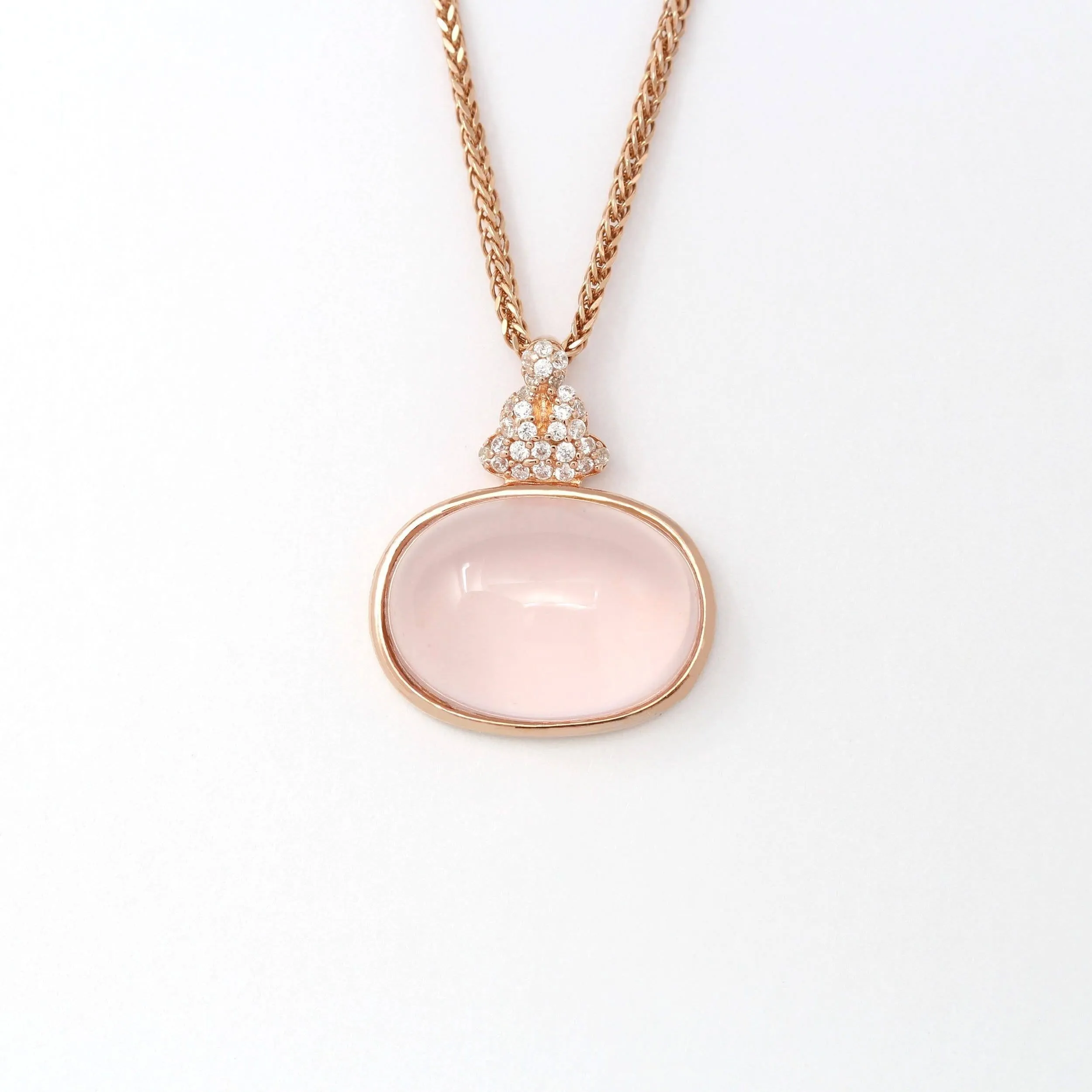 Rose Gold Plated Sterling Silver Rose Quartz Pendant Necklace With Zircon