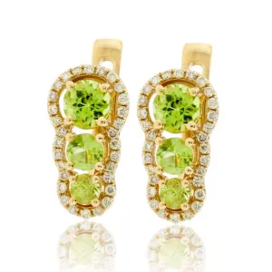 Round 3 Stone Style Peridot and Diamond Drop Style Earrings