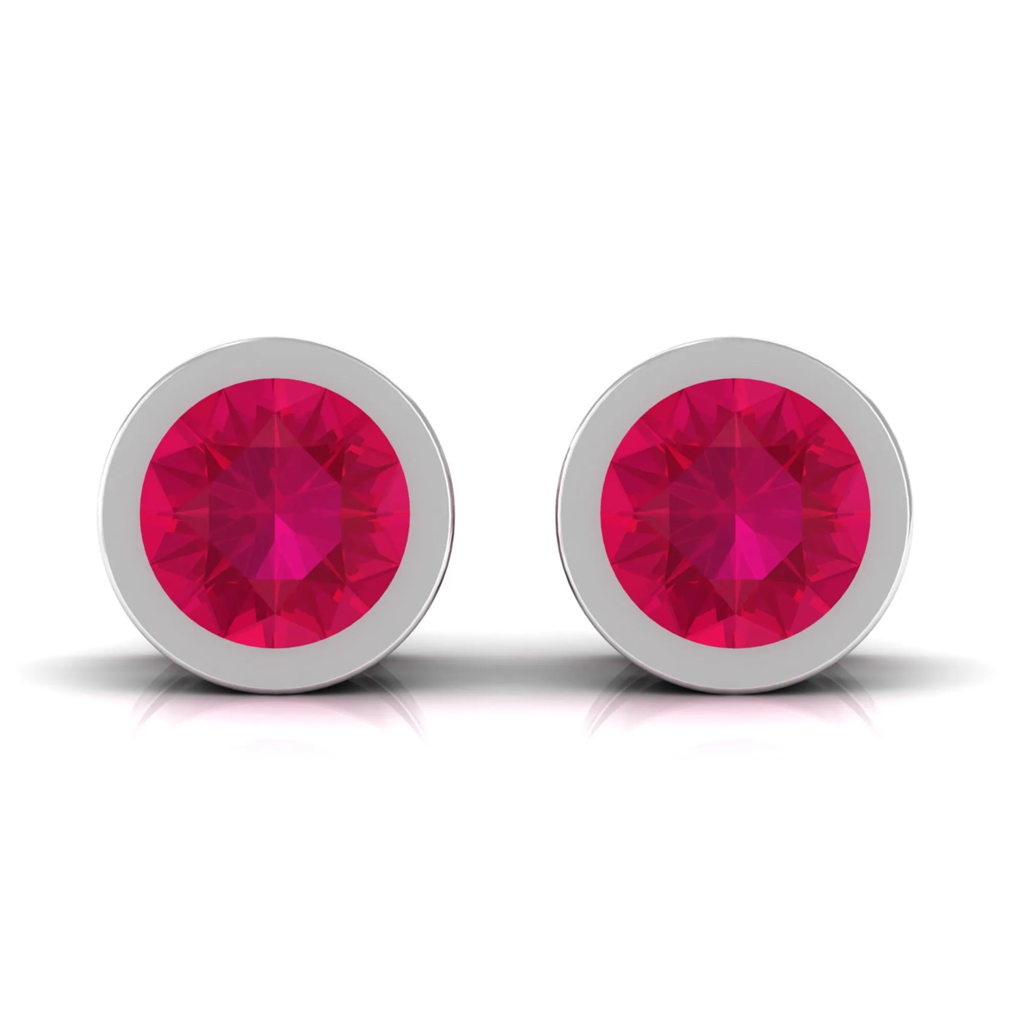 Round Ruby Dainty Solitaire Stud Earrings in Bezel Setting