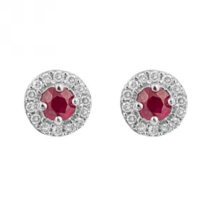 Round Ruby Diamond Surround 9ct White Gold Stud Earrings GE1006R