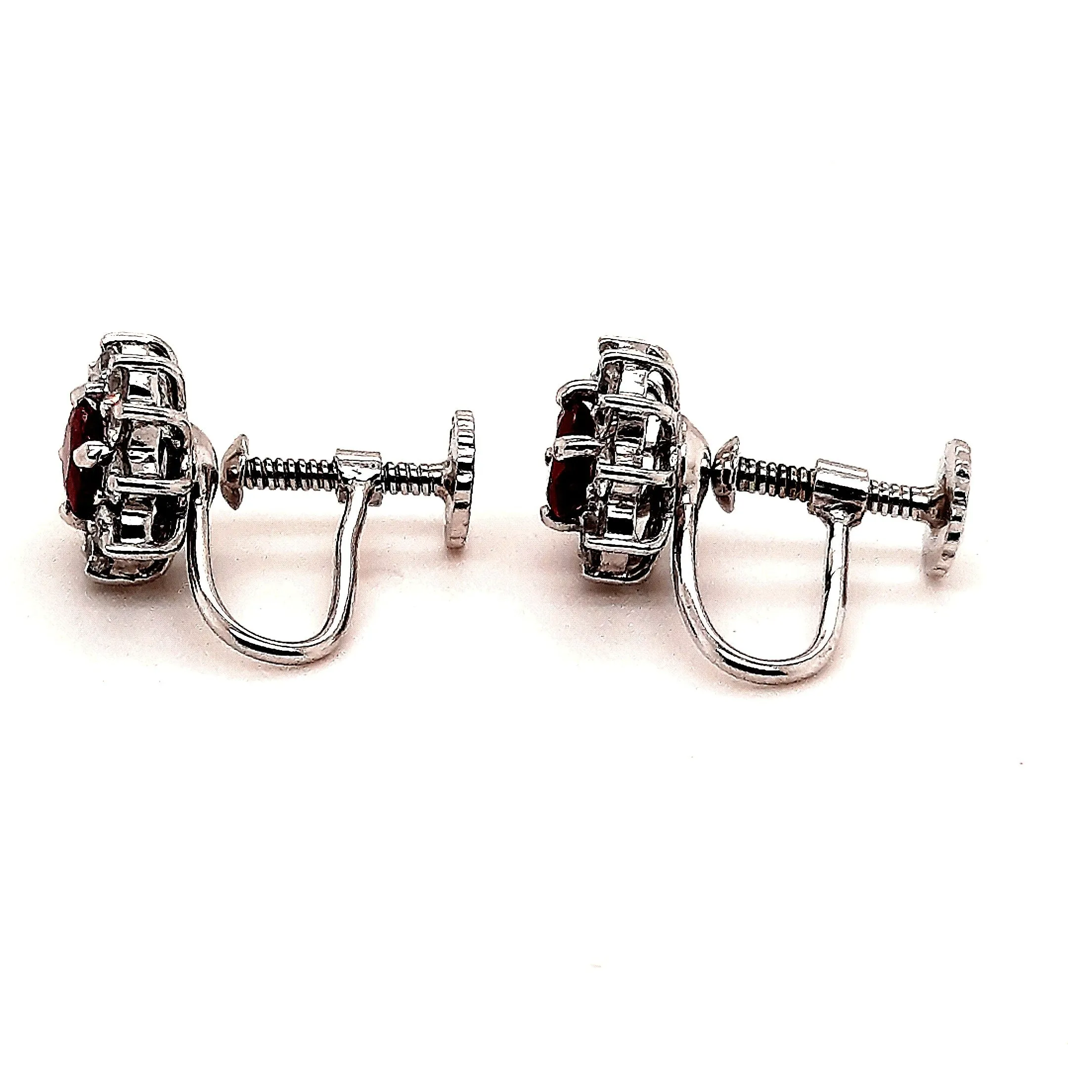 Ruby & Cubic Zirconia 925 Sterling Silver Earrings Screw Back Fastening