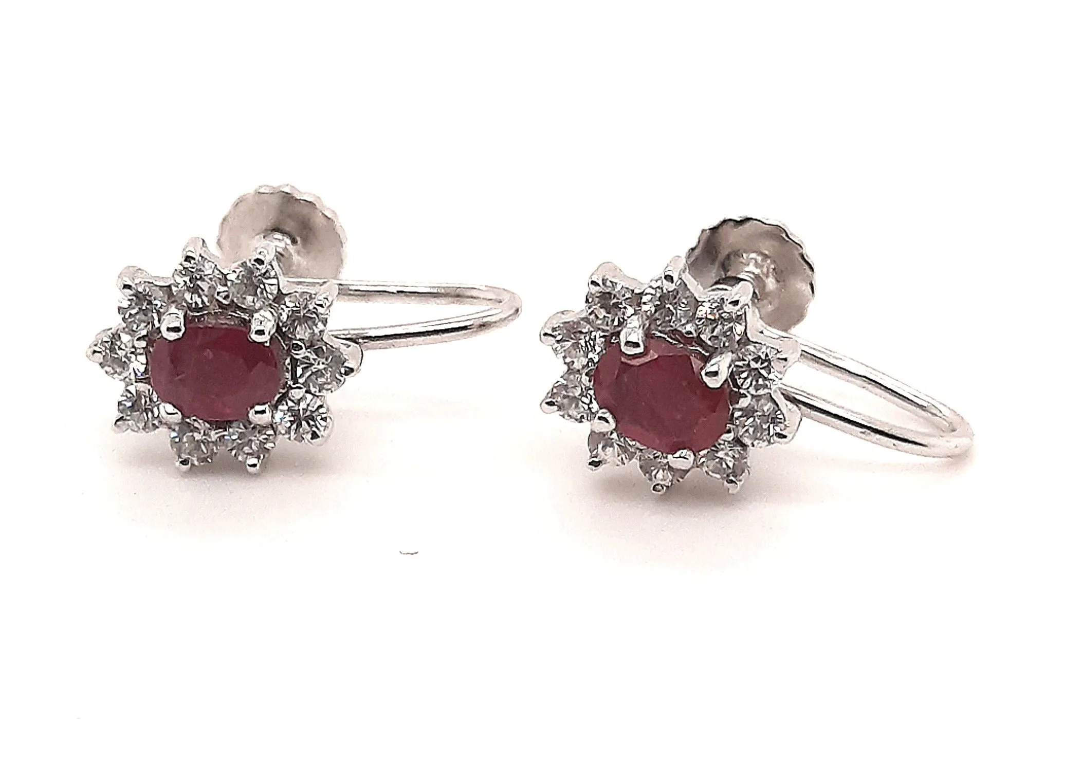 Ruby & Cubic Zirconia 925 Sterling Silver Earrings Screw Back Fastening