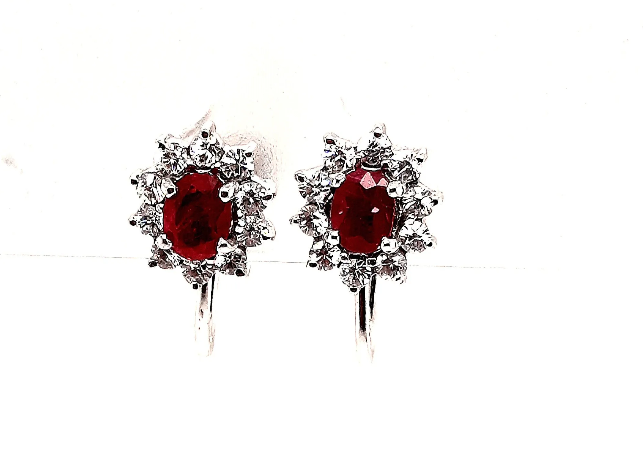 Ruby & Cubic Zirconia 925 Sterling Silver Earrings Screw Back Fastening