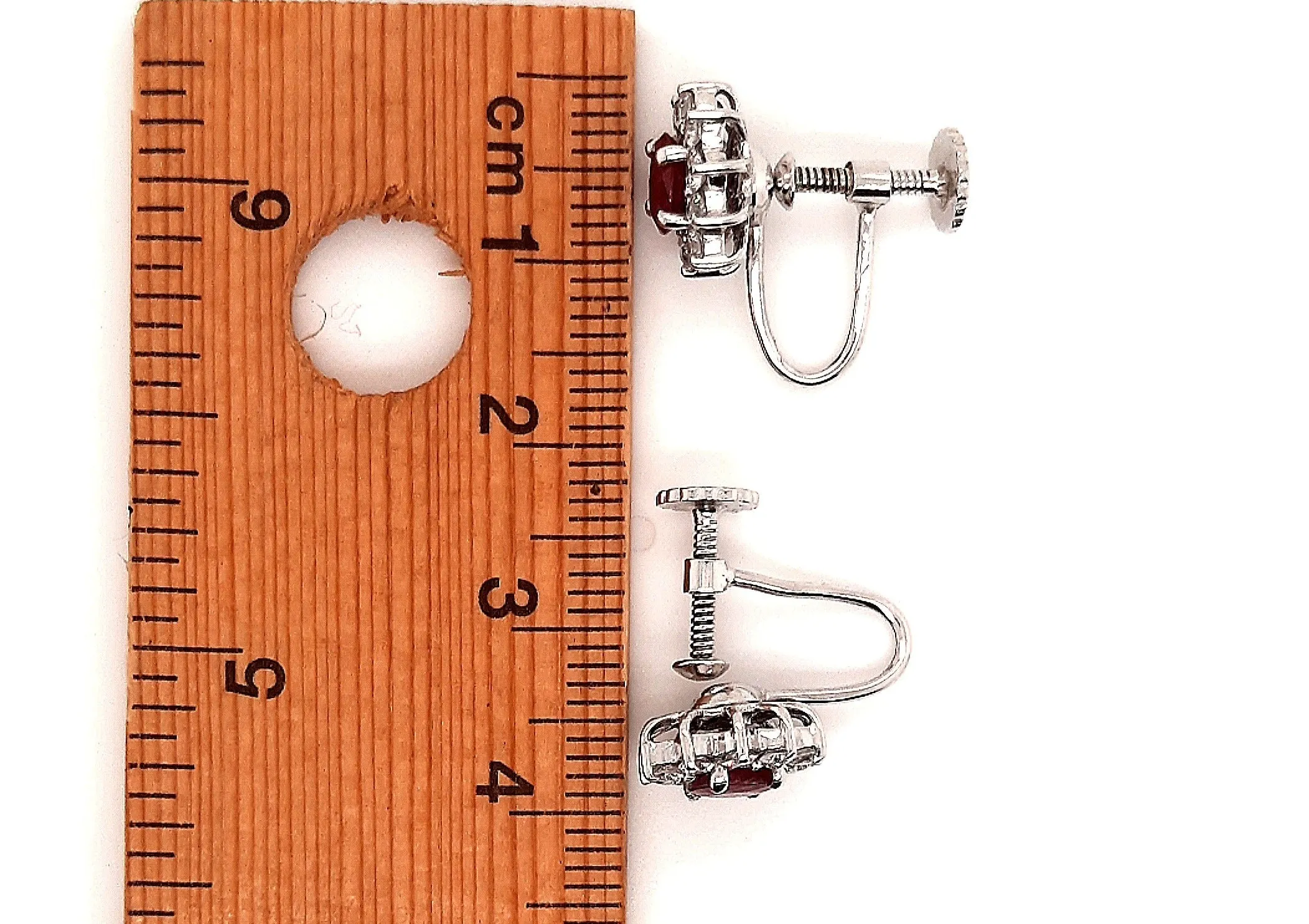 Ruby & Cubic Zirconia 925 Sterling Silver Earrings Screw Back Fastening