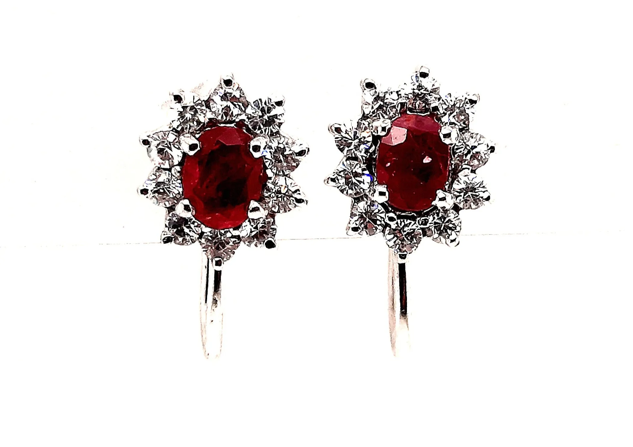 Ruby & Cubic Zirconia 925 Sterling Silver Earrings Screw Back Fastening