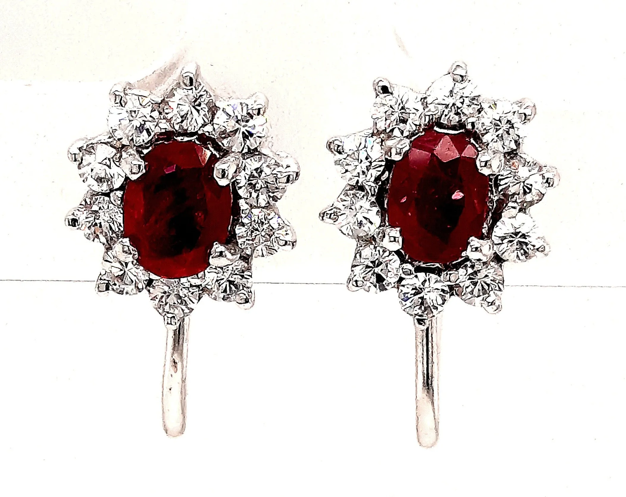 Ruby & Cubic Zirconia 925 Sterling Silver Earrings Screw Back Fastening