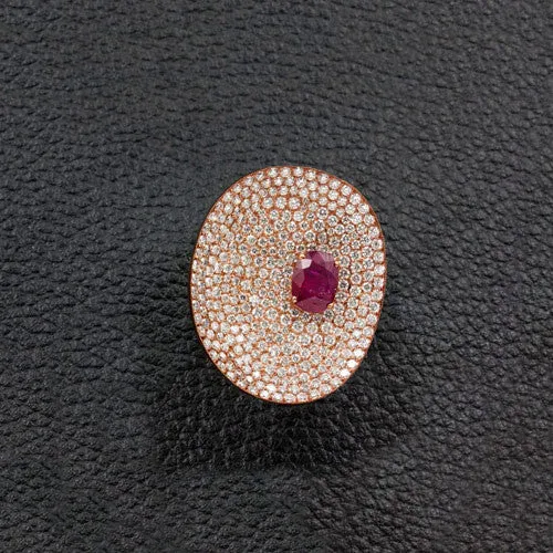 Ruby & Diamond Concave Disc Ring