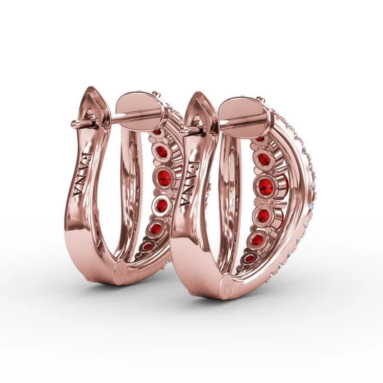 Ruby and Diamond Hoop Earrings