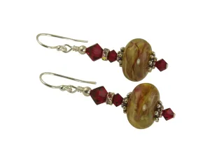 Ruby Golden Swirls Lampwork Earrings