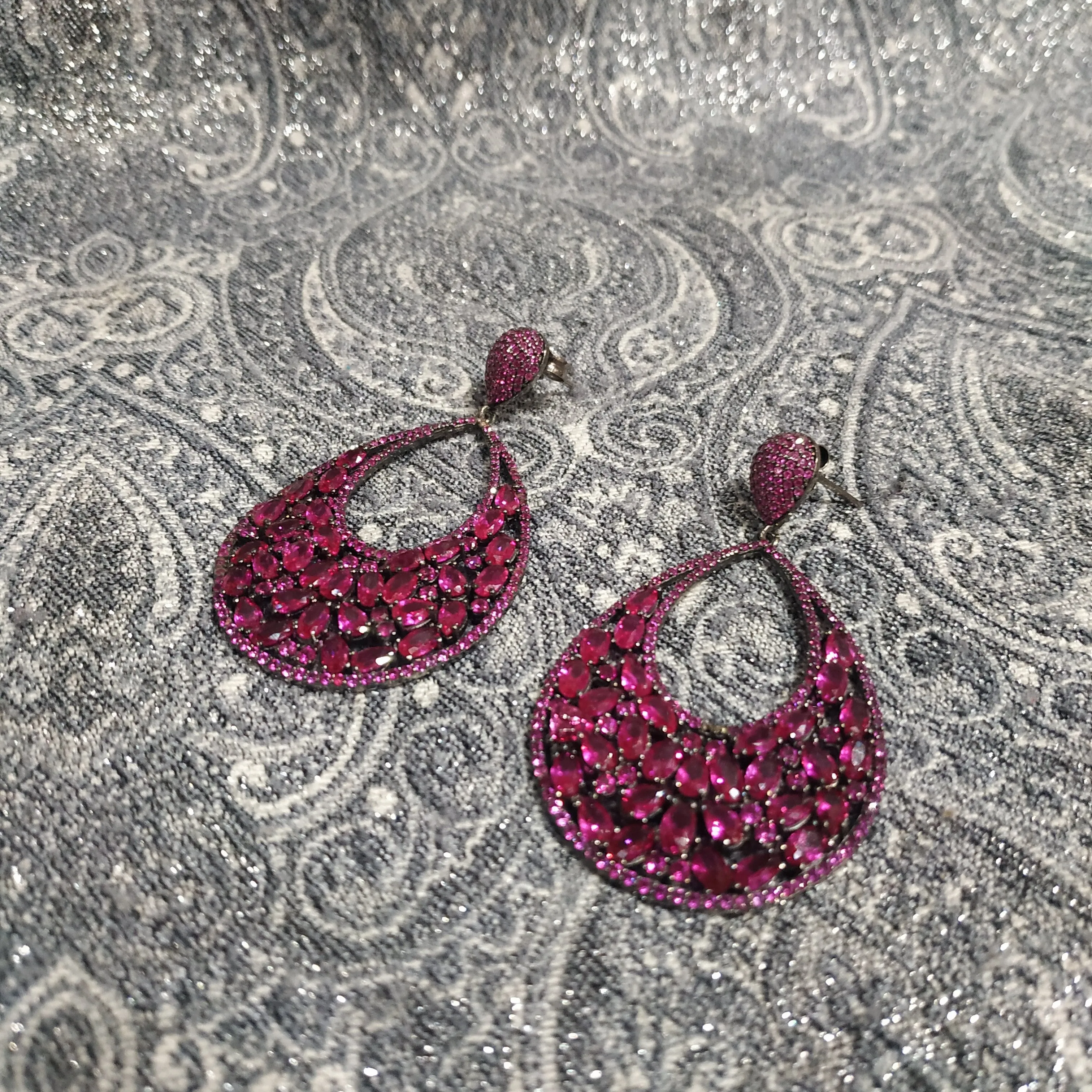 Ruby Pink Crystal Drop Clip On Earrings by JCM