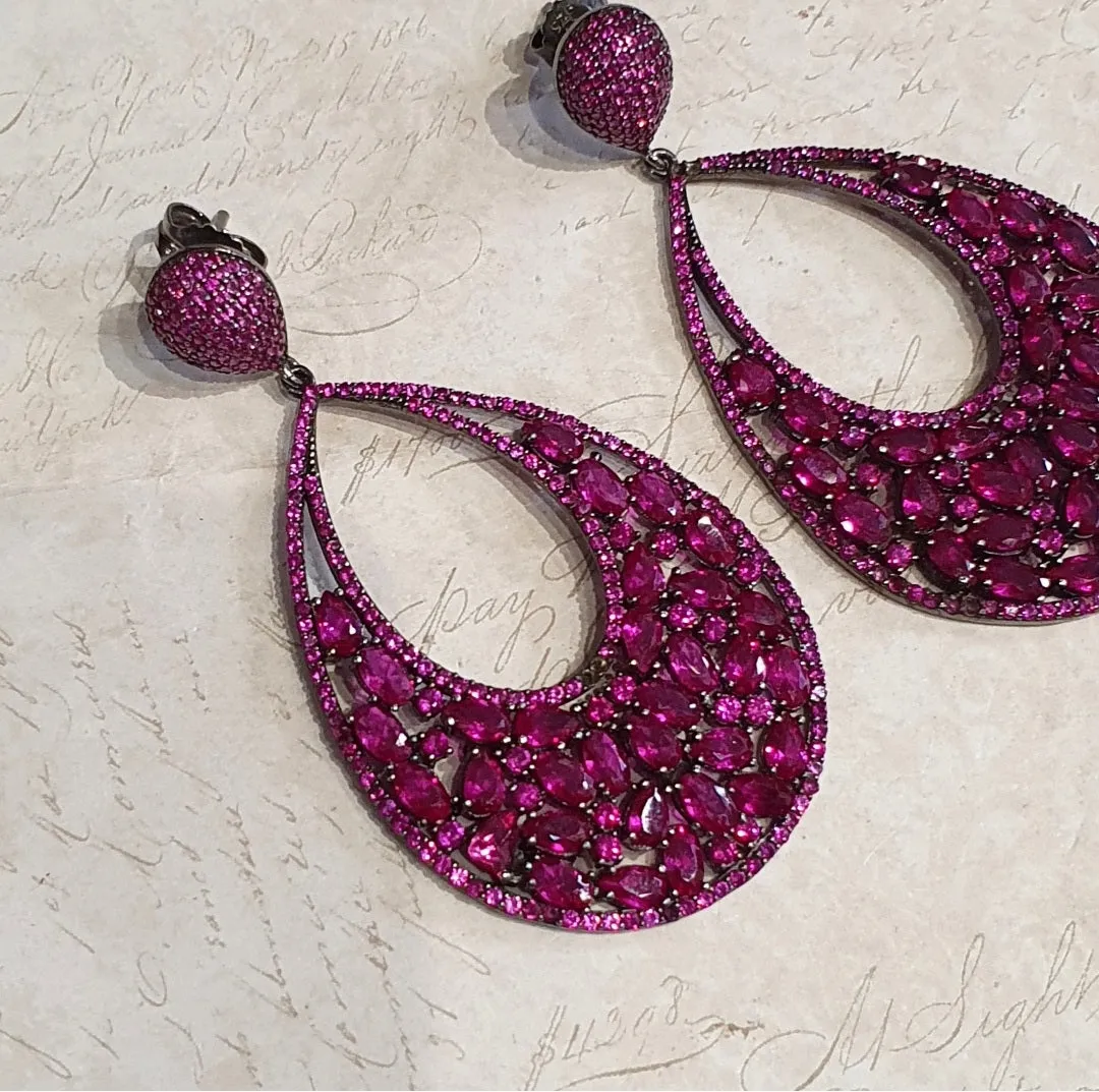 Ruby Pink Crystal Drop Clip On Earrings by JCM