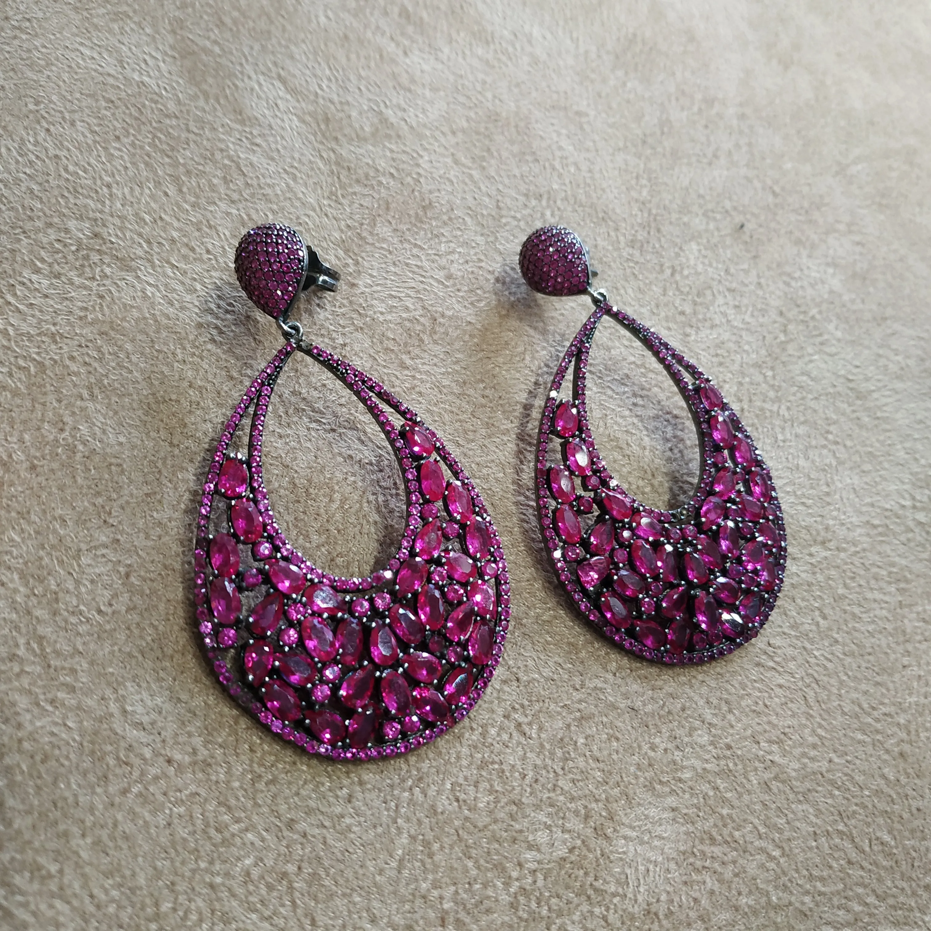 Ruby Pink Crystal Drop Clip On Earrings by JCM