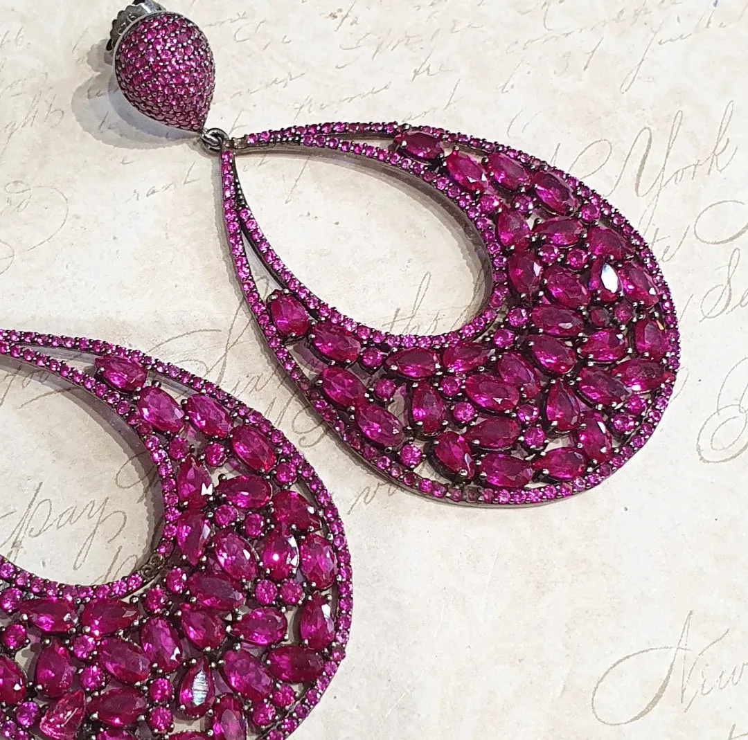 Ruby Pink Crystal Drop Clip On Earrings by JCM