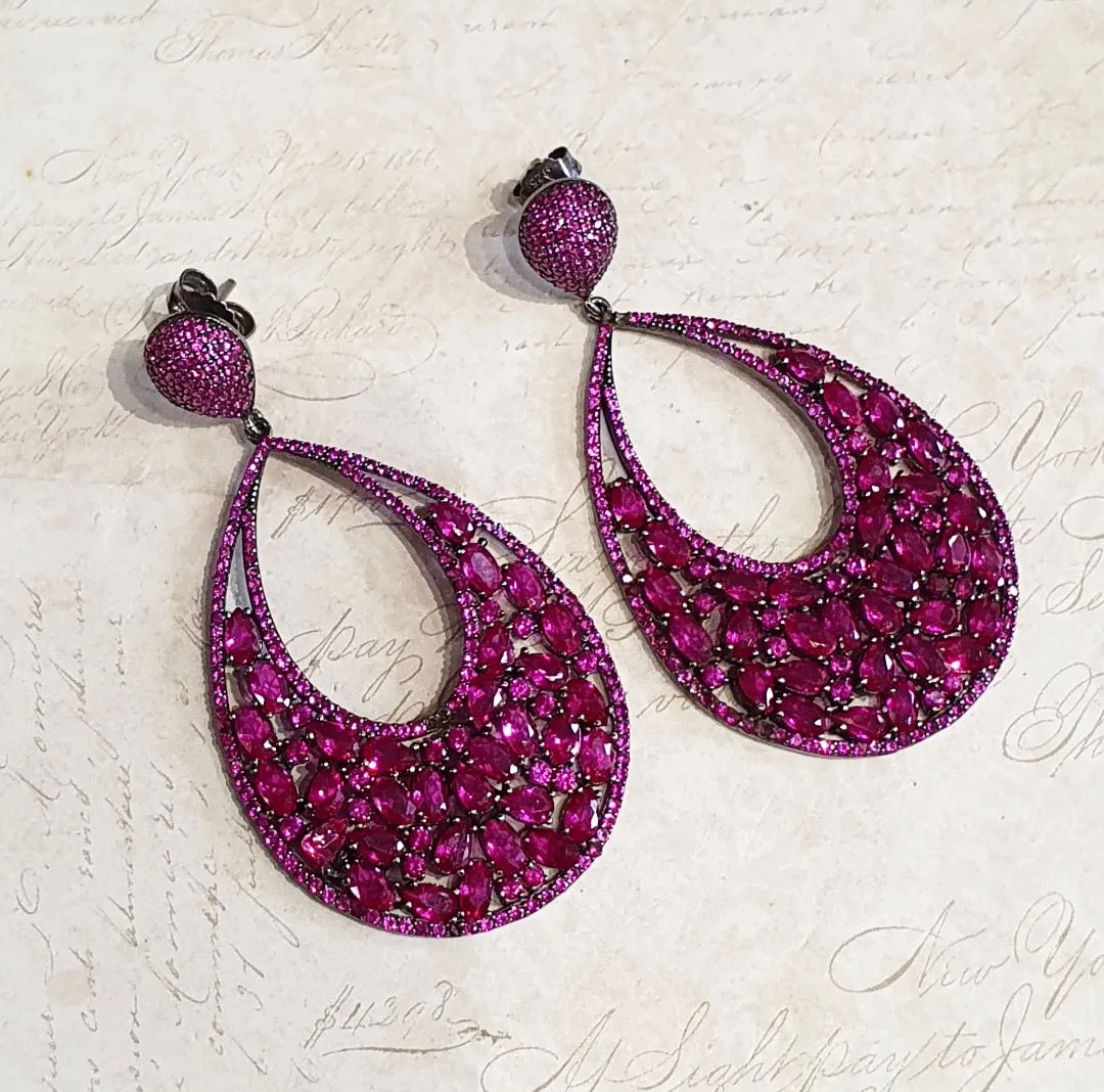 Ruby Pink Crystal Drop Clip On Earrings by JCM