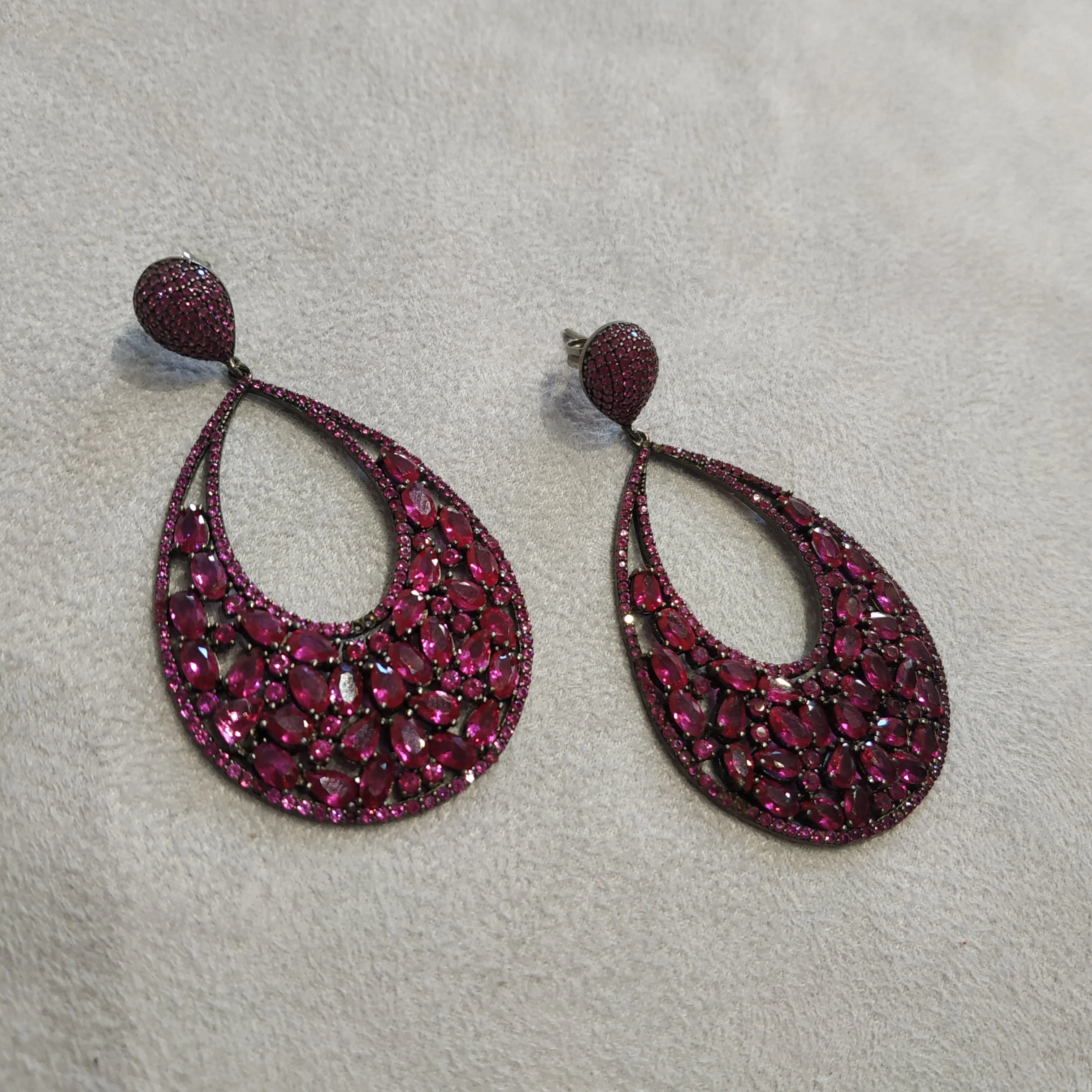 Ruby Pink Crystal Drop Clip On Earrings by JCM