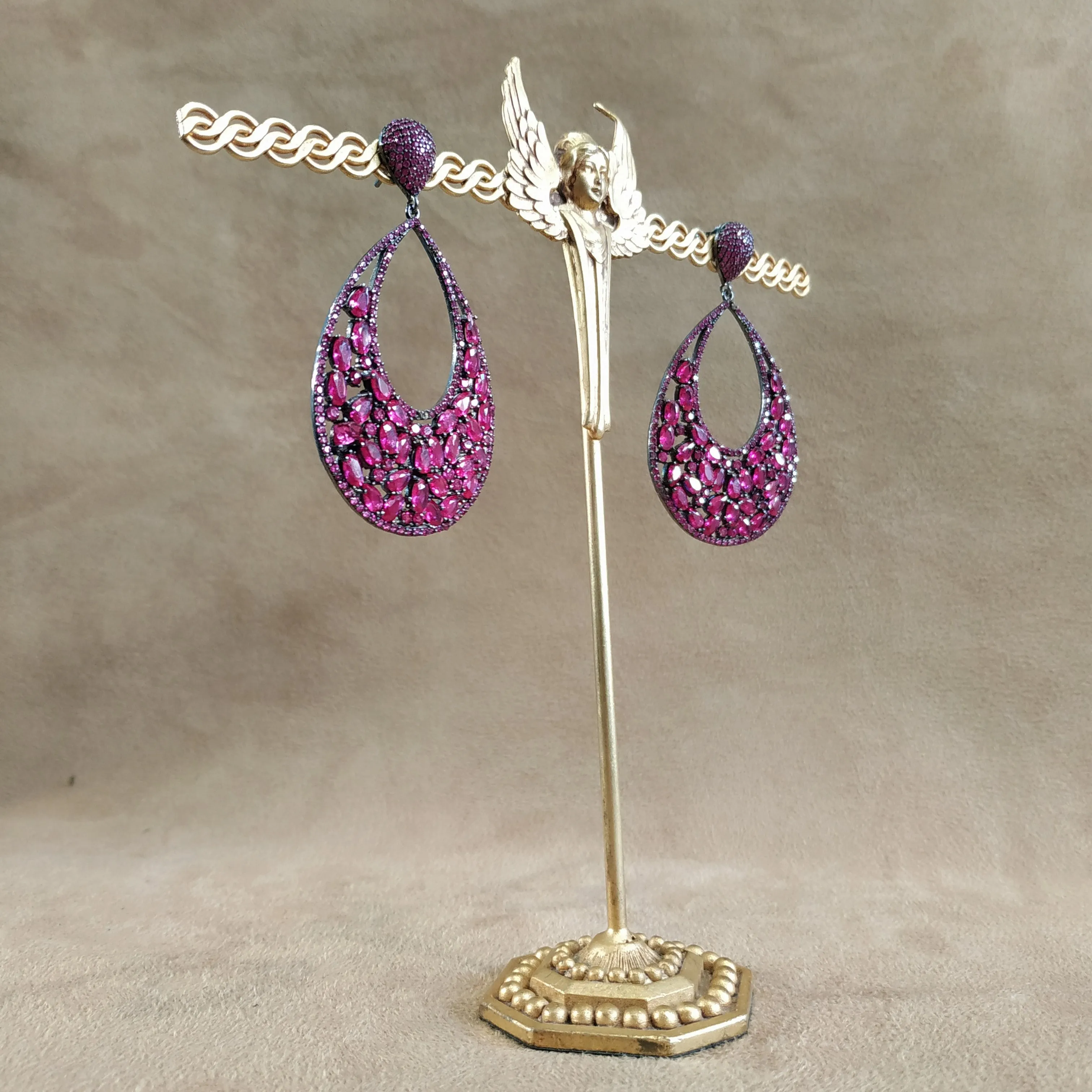 Ruby Pink Crystal Drop Clip On Earrings by JCM